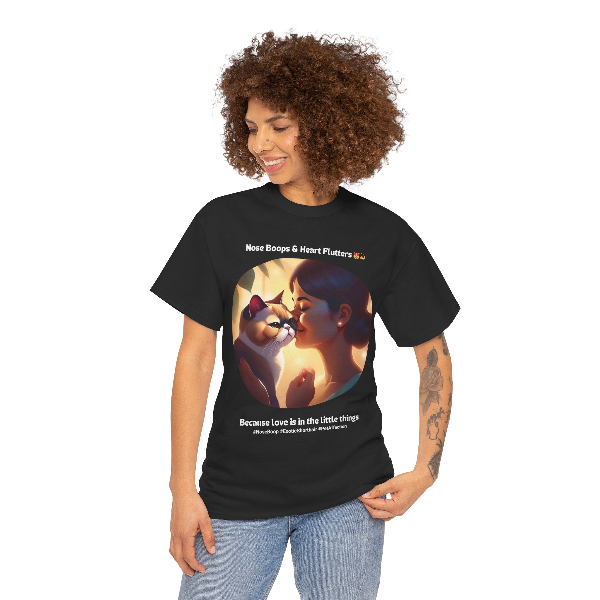 Women’s “Nose Boops & Heart Flutters” Exotic Shorthair T‑Shirt – Sweet Cat Mom Gift