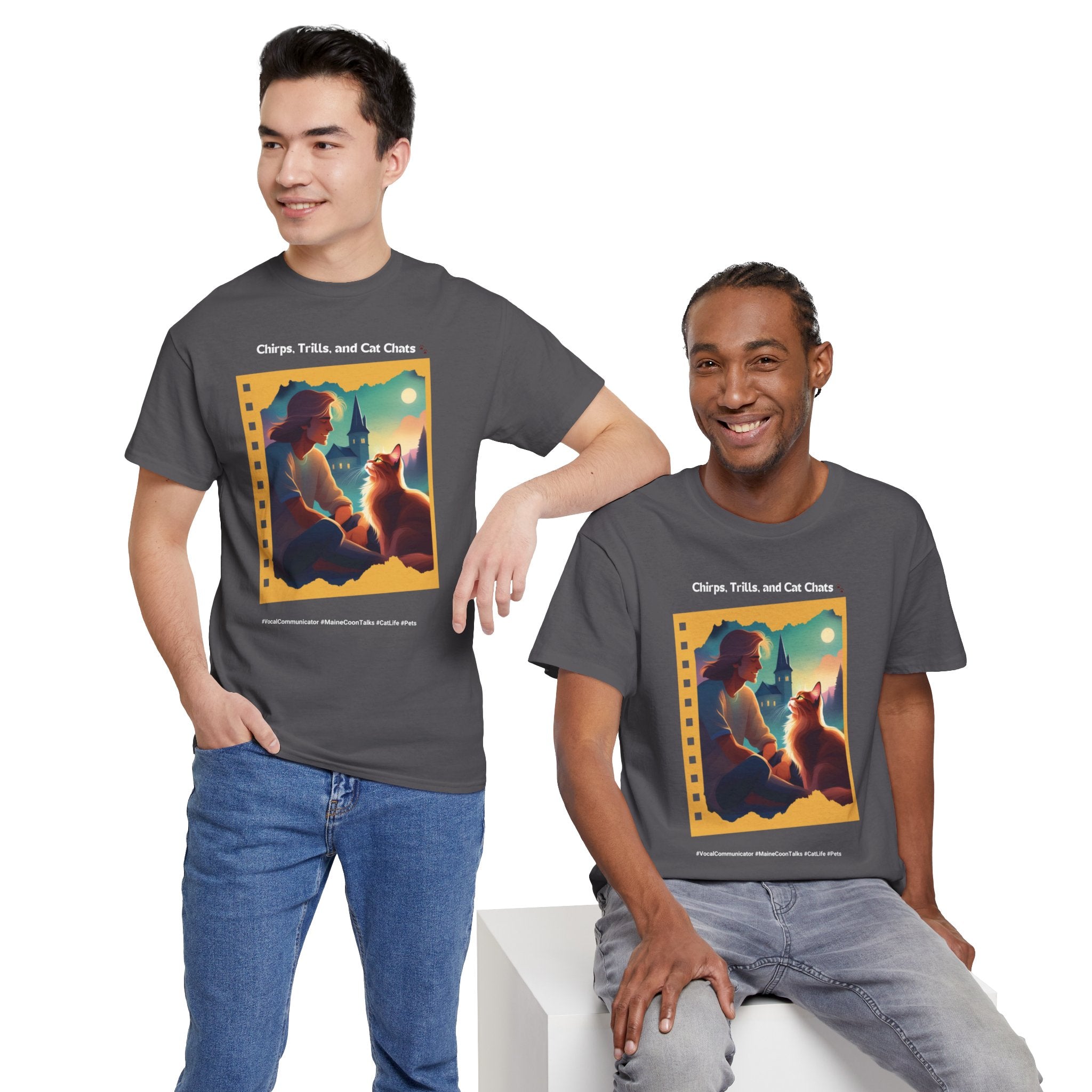 Men’s “Chirps, Trills & Cat Chats” Maine Coon T‑Shirt – Vocal Cat Dad Gift
