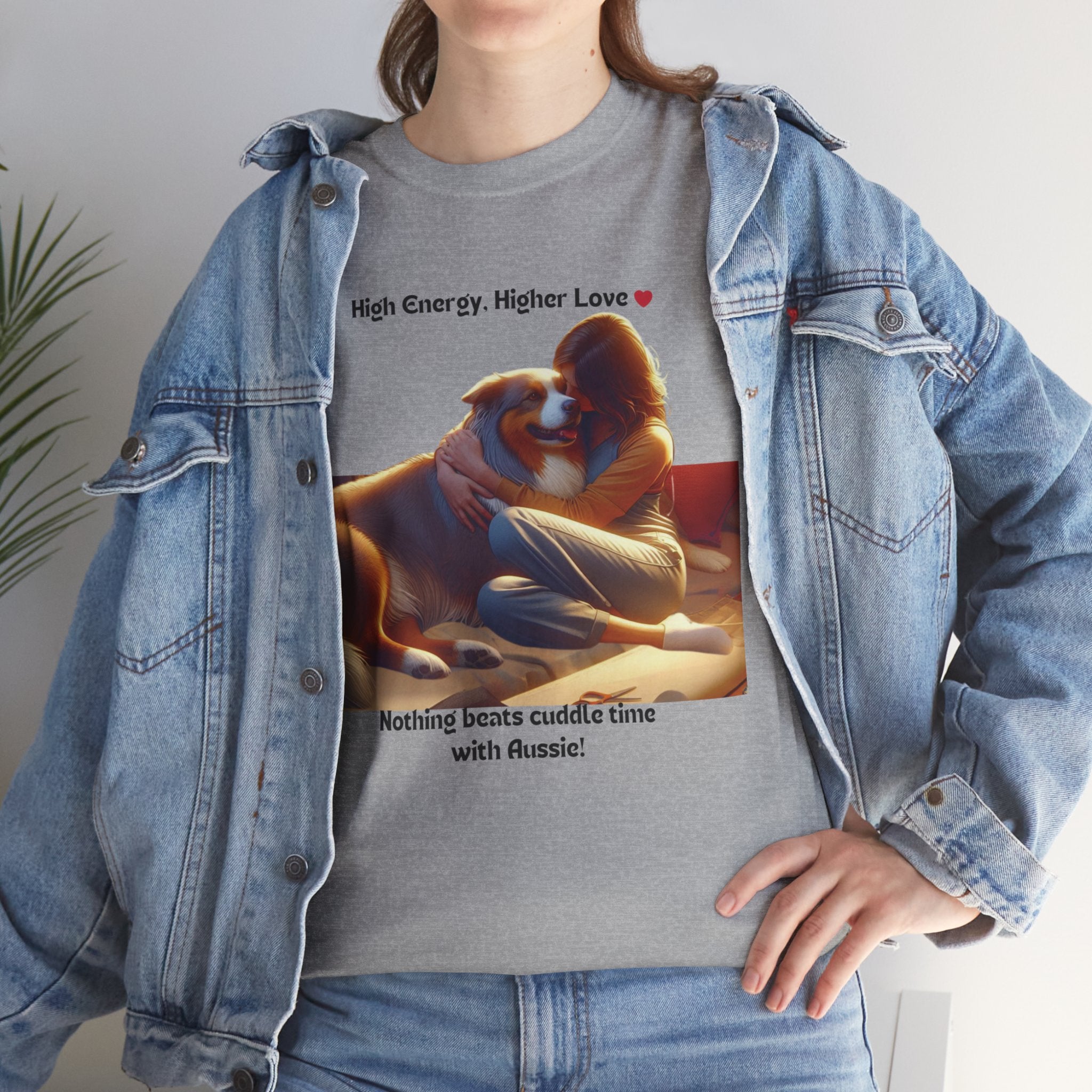 Women’s “High Energy, Higher Love” Australian Shepherd T‑Shirt – Energetic Pup Mom Gift