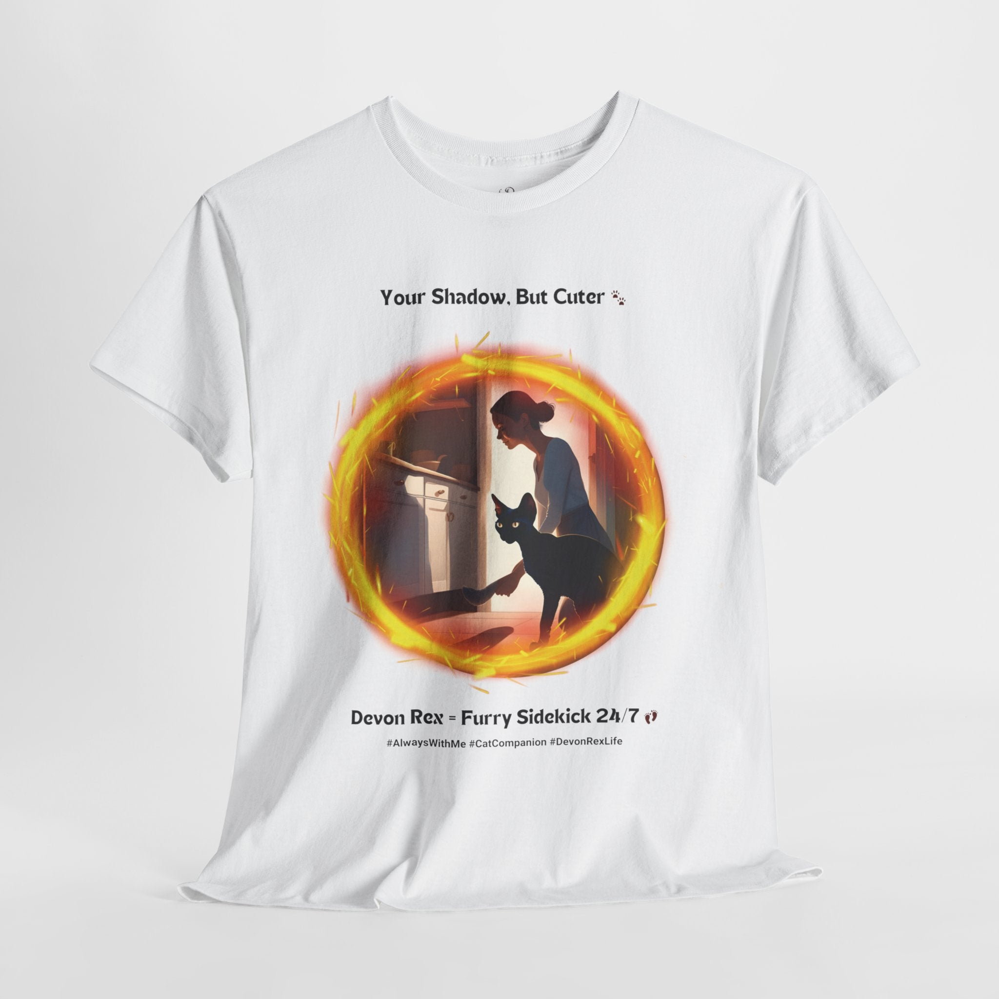 Women’s “Your Shadow, But Cuter” Devon Rex T‑Shirt – Loyal Cat Mom Gift