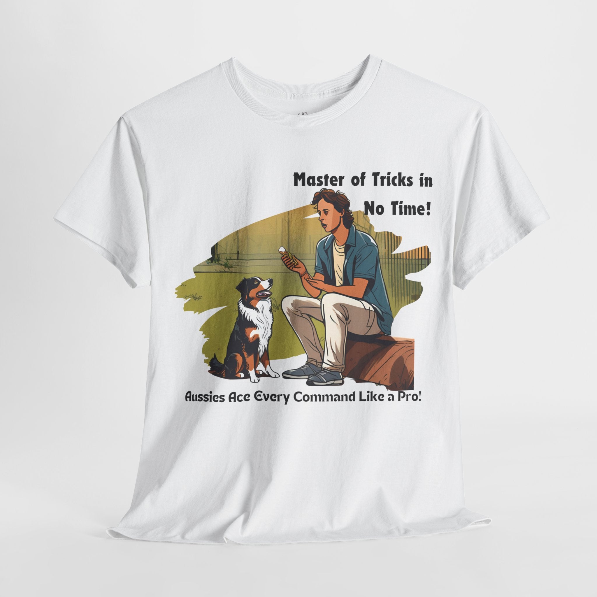 Men’s “Aussie Trickster: Master of Commands” T‑Shirt – Clever Pup Dad Gift