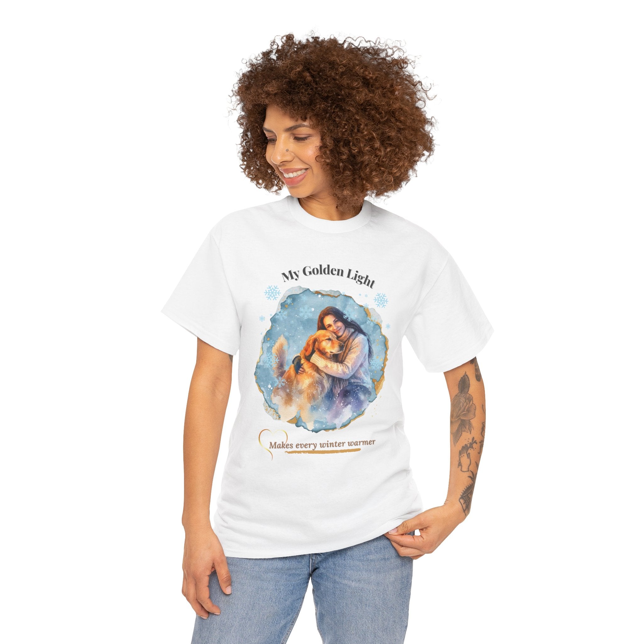 Unisex Personalized T-Shirt – My Golden Light: Custom Golden Retriever Watercolor Winter Portrait