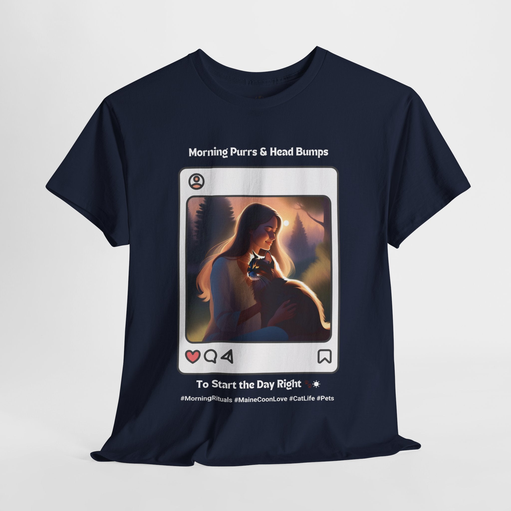 Women’s “Morning Purrs & Head Bumps” Maine Coon T‑Shirt – Uplifting Cat Mom Gift