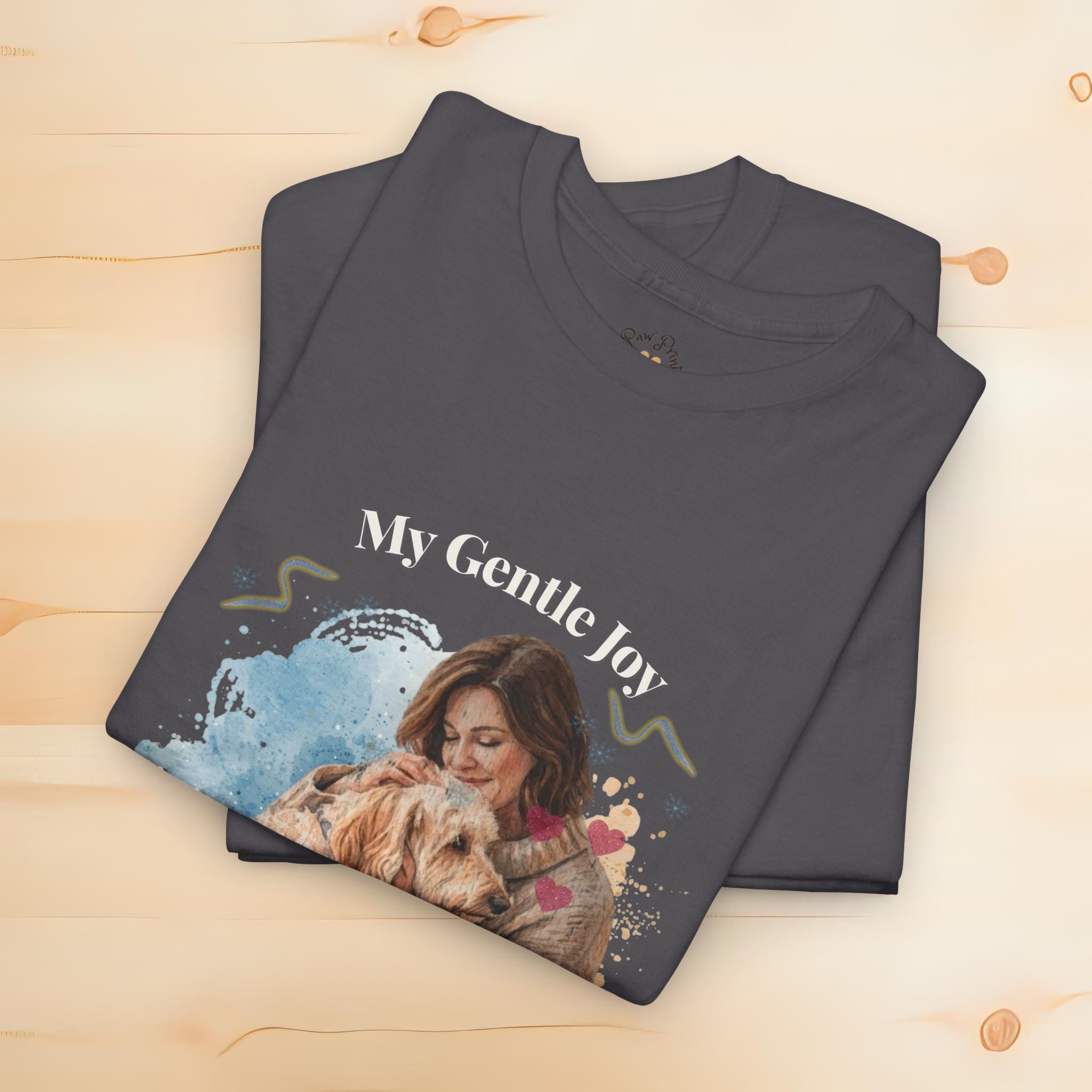 Unisex Personalized T-Shirt – My Gentle Joy: Custom Doodle (Goldendoodle/Labradoodle) Watercolor Winter Portrait