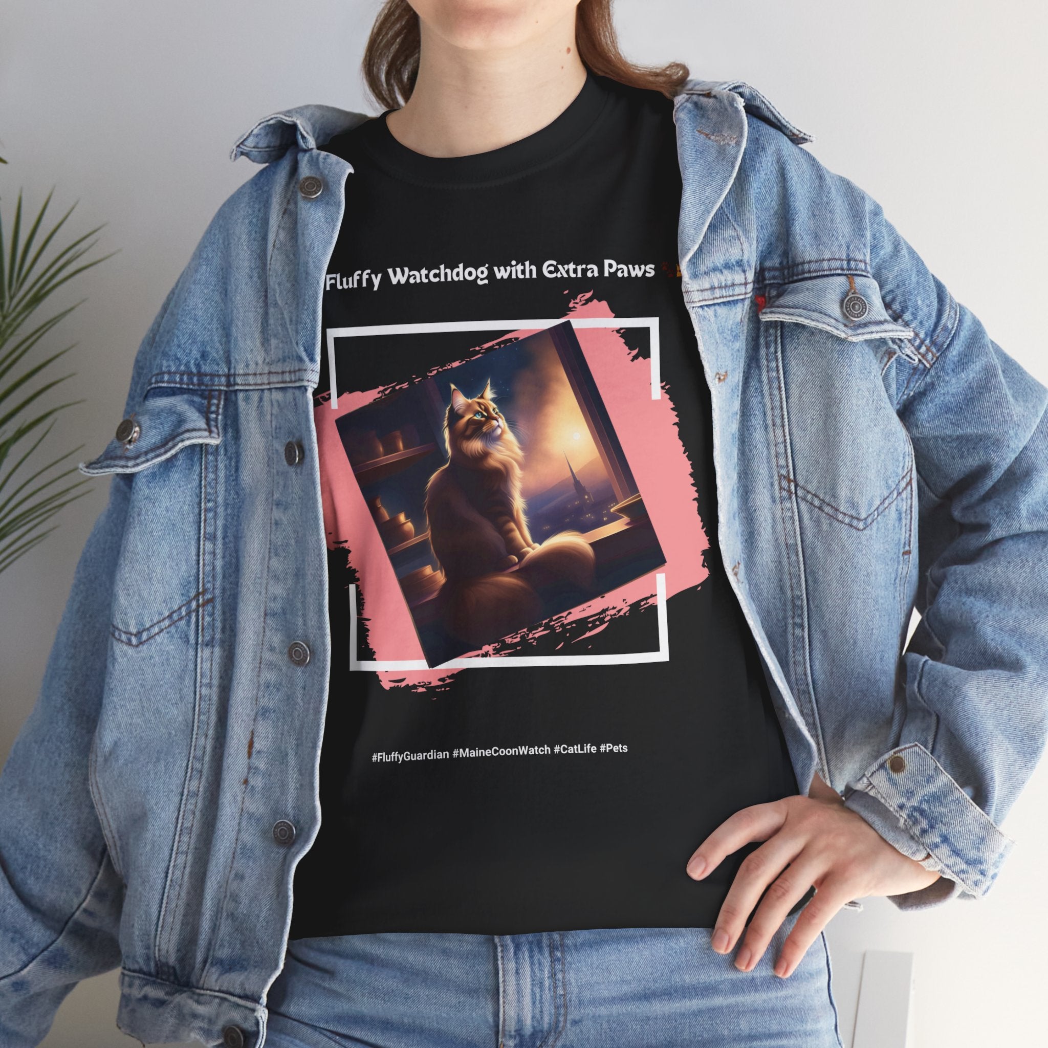 Unisex “Fluffy Watchdog” Maine Coon T-Shirt – Gentle Guardian, Cat Lover Gift