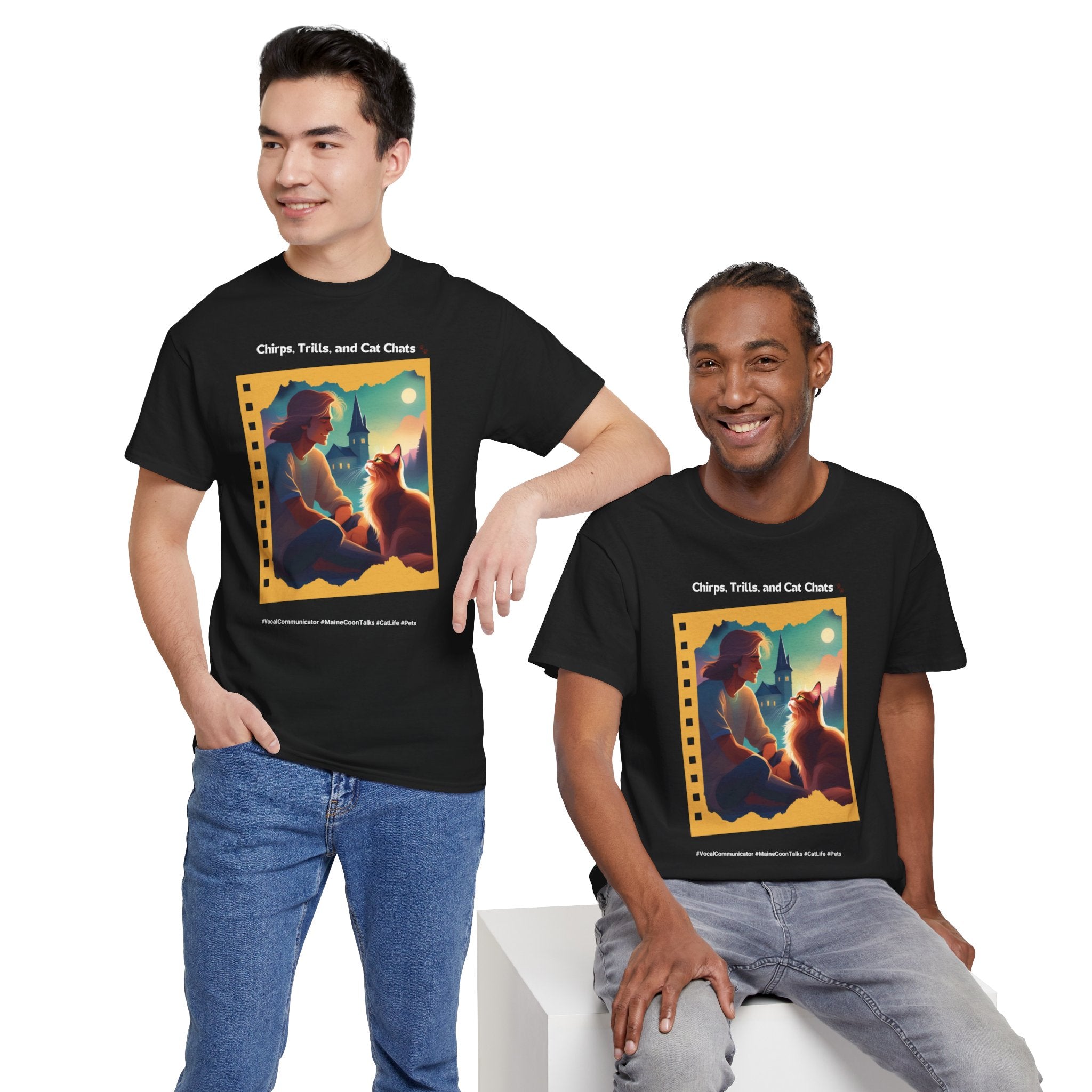 Men’s “Chirps, Trills & Cat Chats” Maine Coon T‑Shirt – Vocal Cat Dad Gift