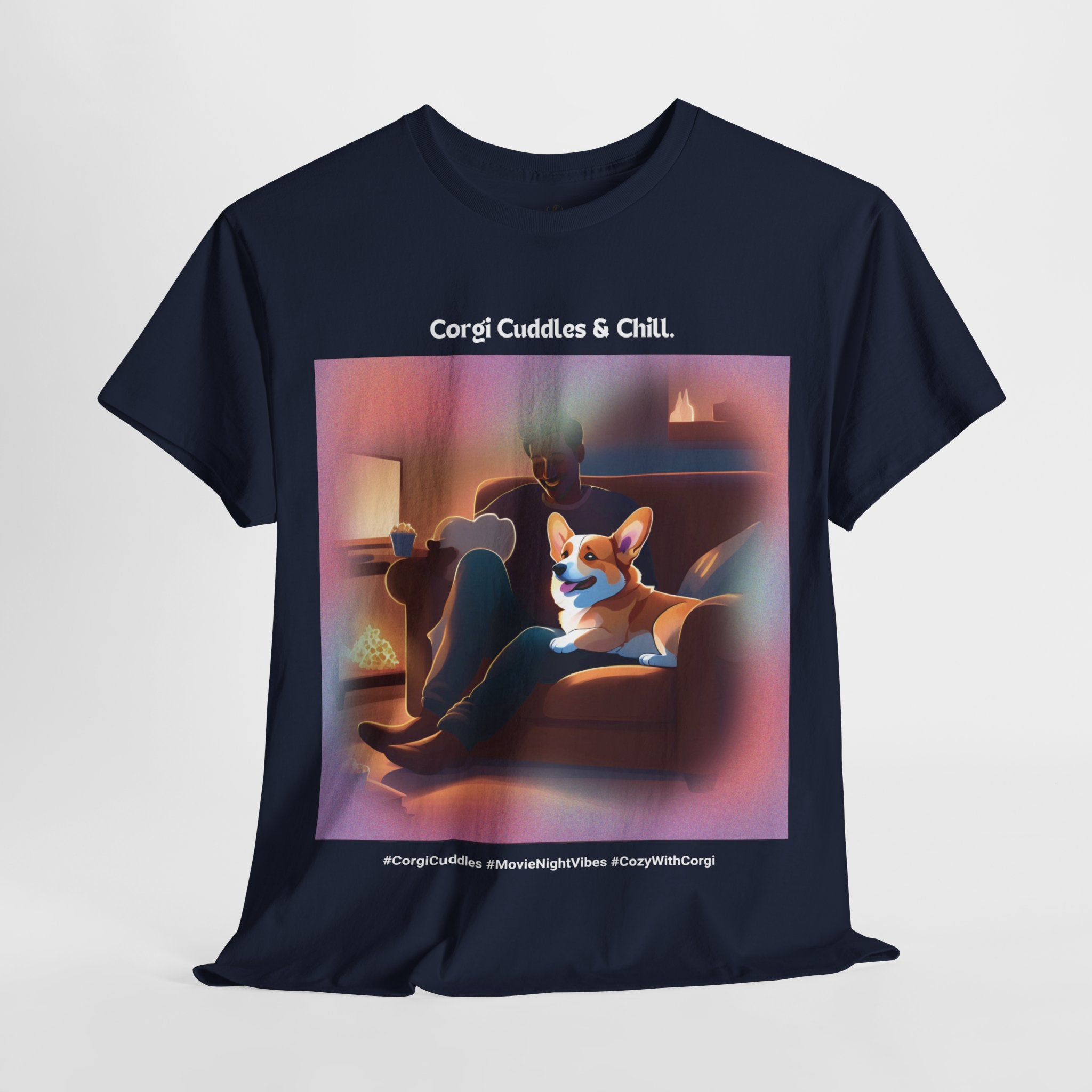 Men’s “Corgi Cuddles & Chill” T-Shirt – Cozy Movie Night, Dog Dad Gift