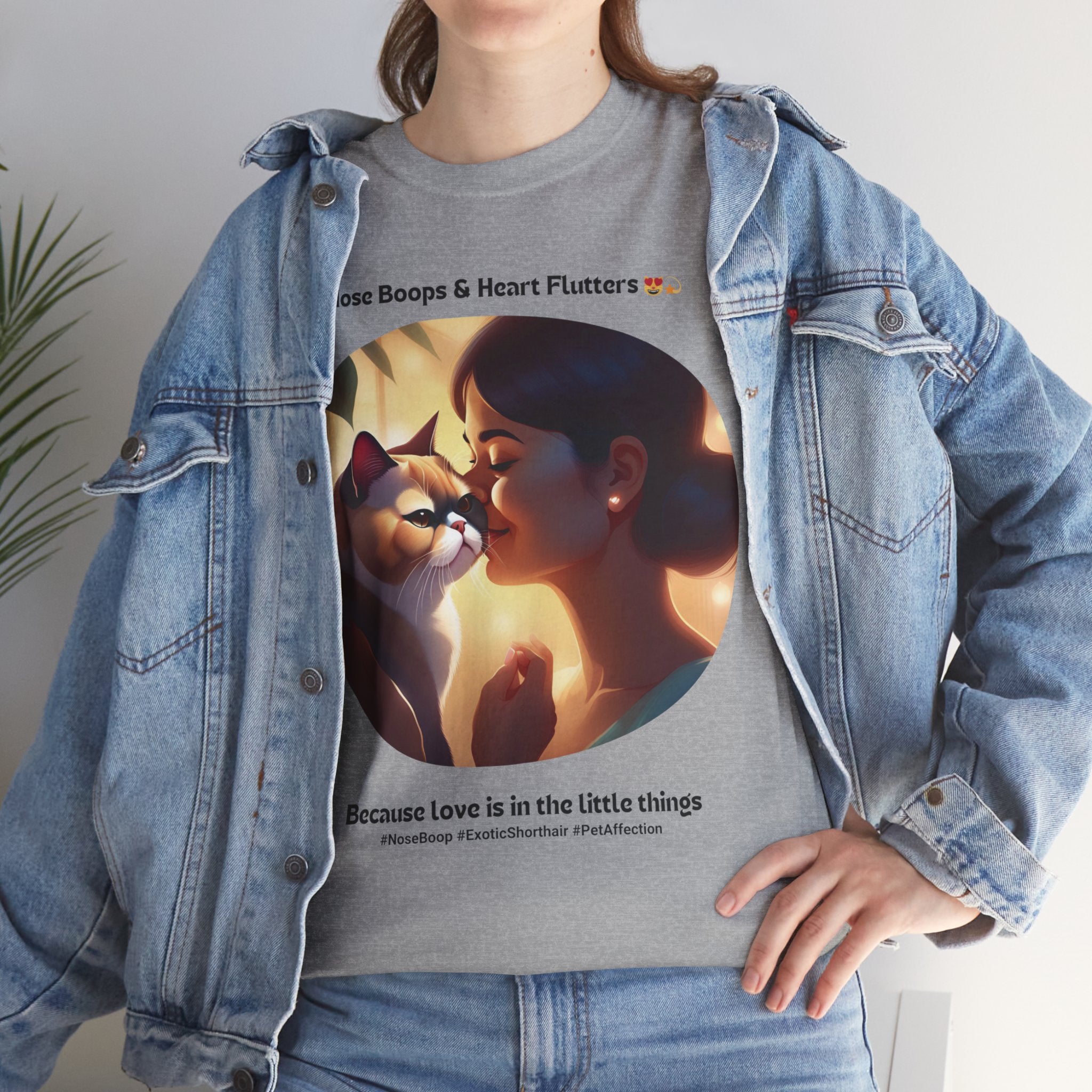 Women’s “Nose Boops & Heart Flutters” Exotic Shorthair T‑Shirt – Sweet Cat Mom Gift