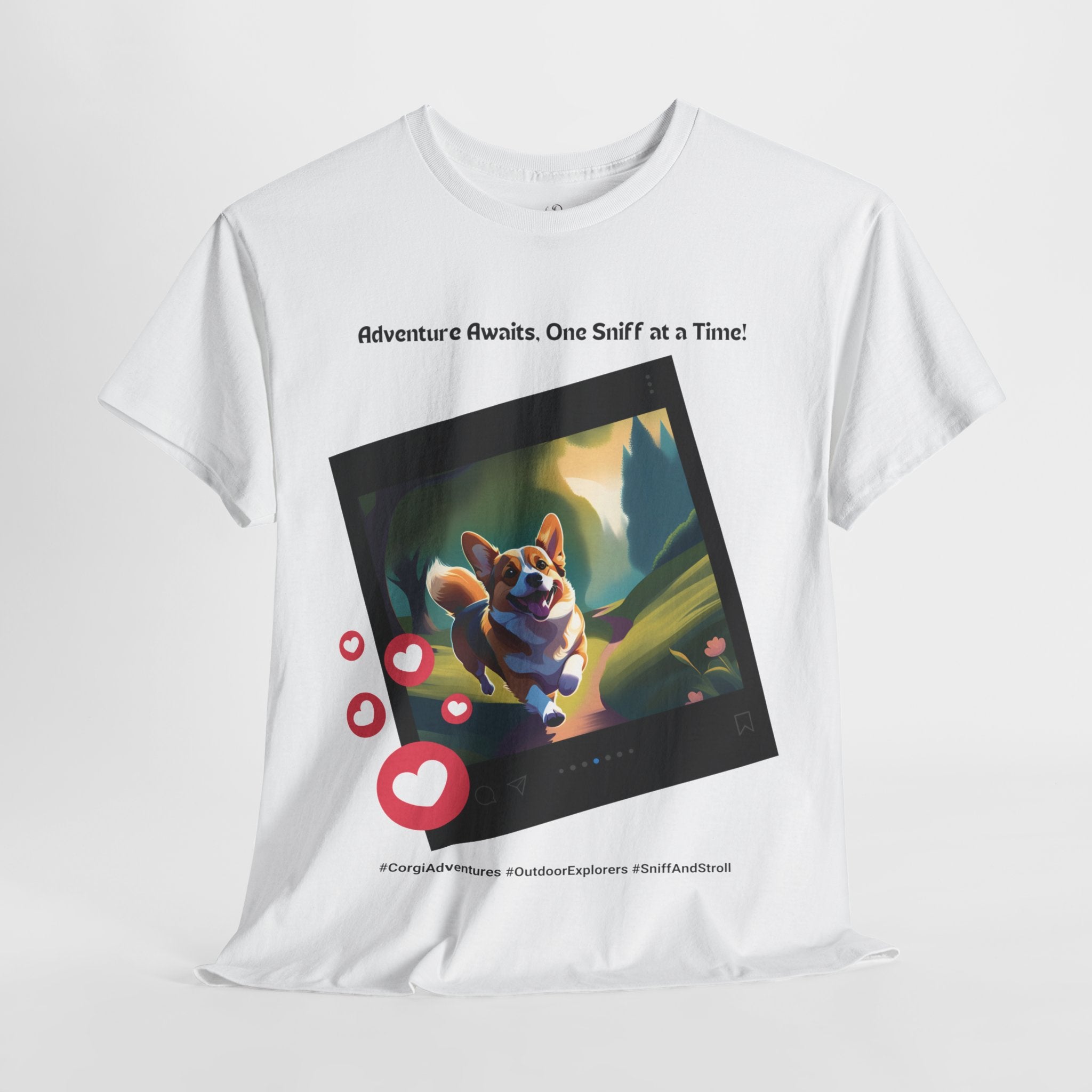 Unisex “Adventure Awaits, One Sniff at a Time” Corgi T‑Shirt – Explorer Pup Gift
