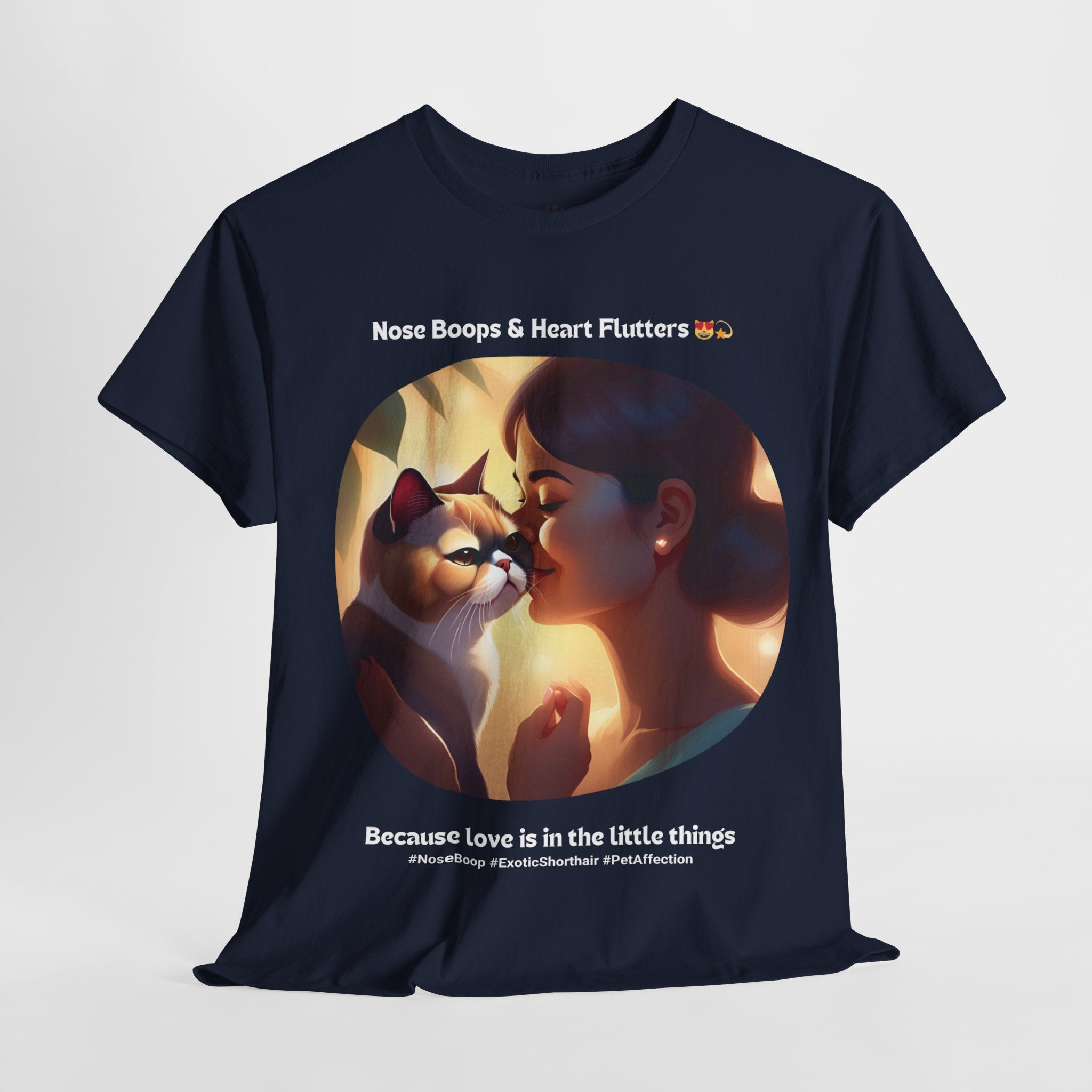 Women’s “Nose Boops & Heart Flutters” Exotic Shorthair T‑Shirt – Sweet Cat Mom Gift