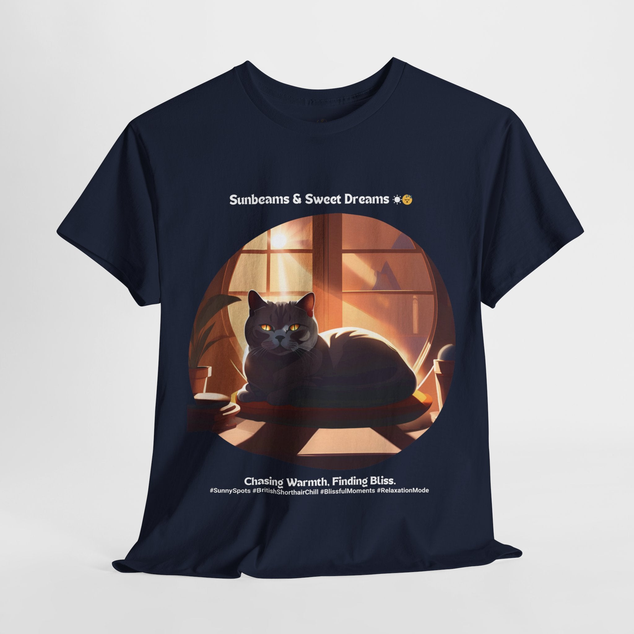 Unisex “Sunbeams & Sweet Dreams” British Shorthair Bliss T‑Shirt – Daylight Kitty Gift