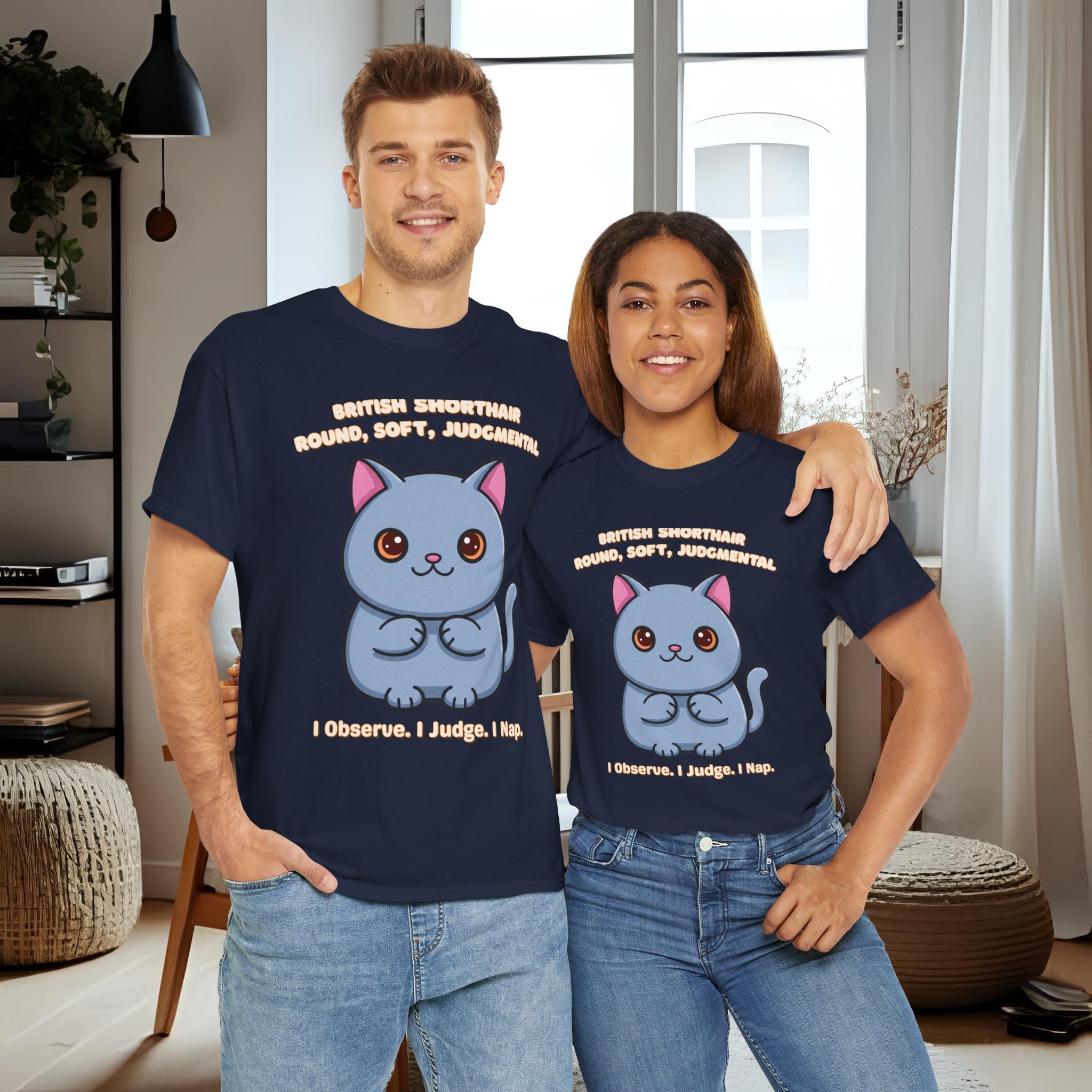 Unisex T-Shirt – Round, Soft, Judgmental: British Shorthair Everyday Moments Edition