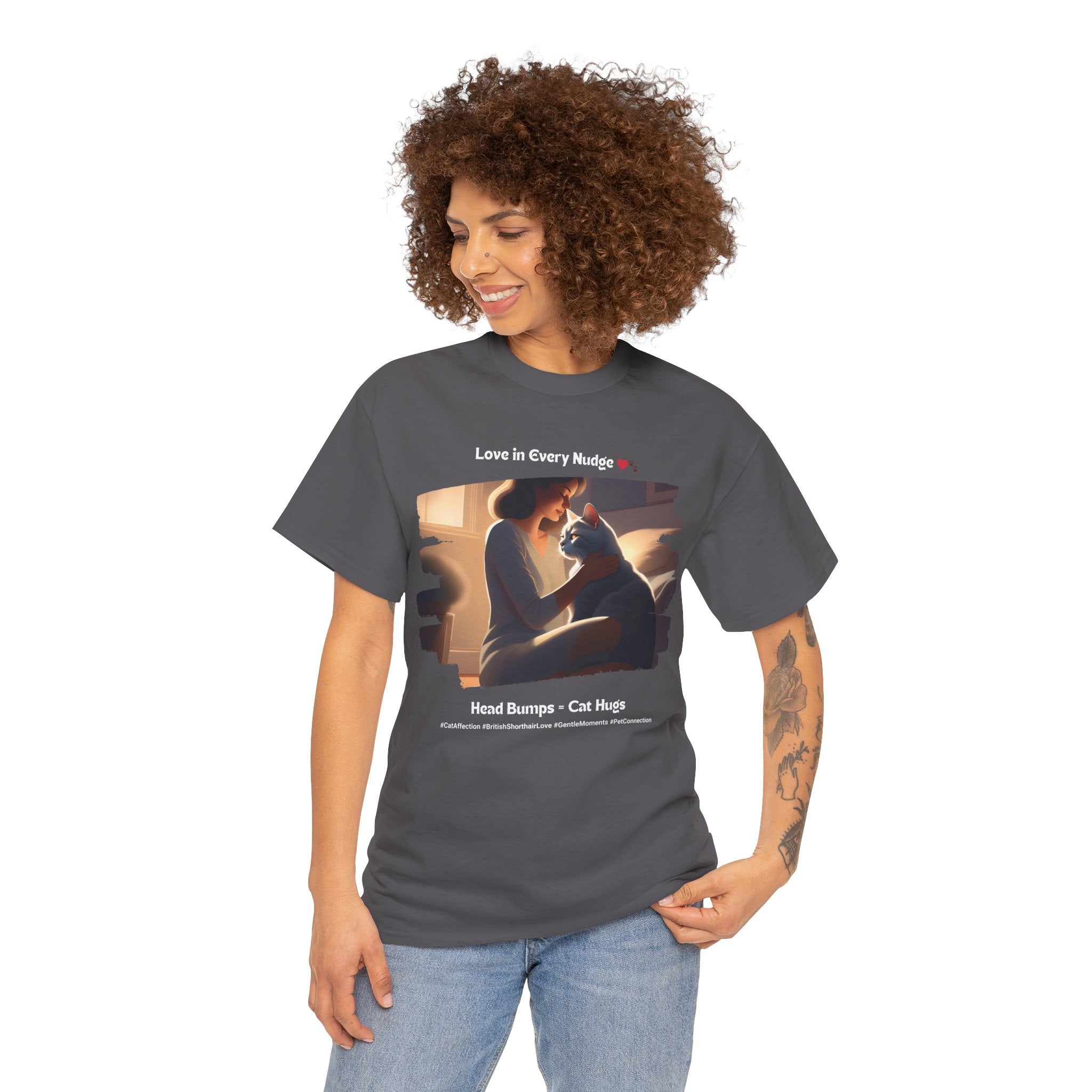 Women’s “Head Bumps = Cat Hugs” British Shorthair T‑Shirt – Affectionate Kitty Mom Gift