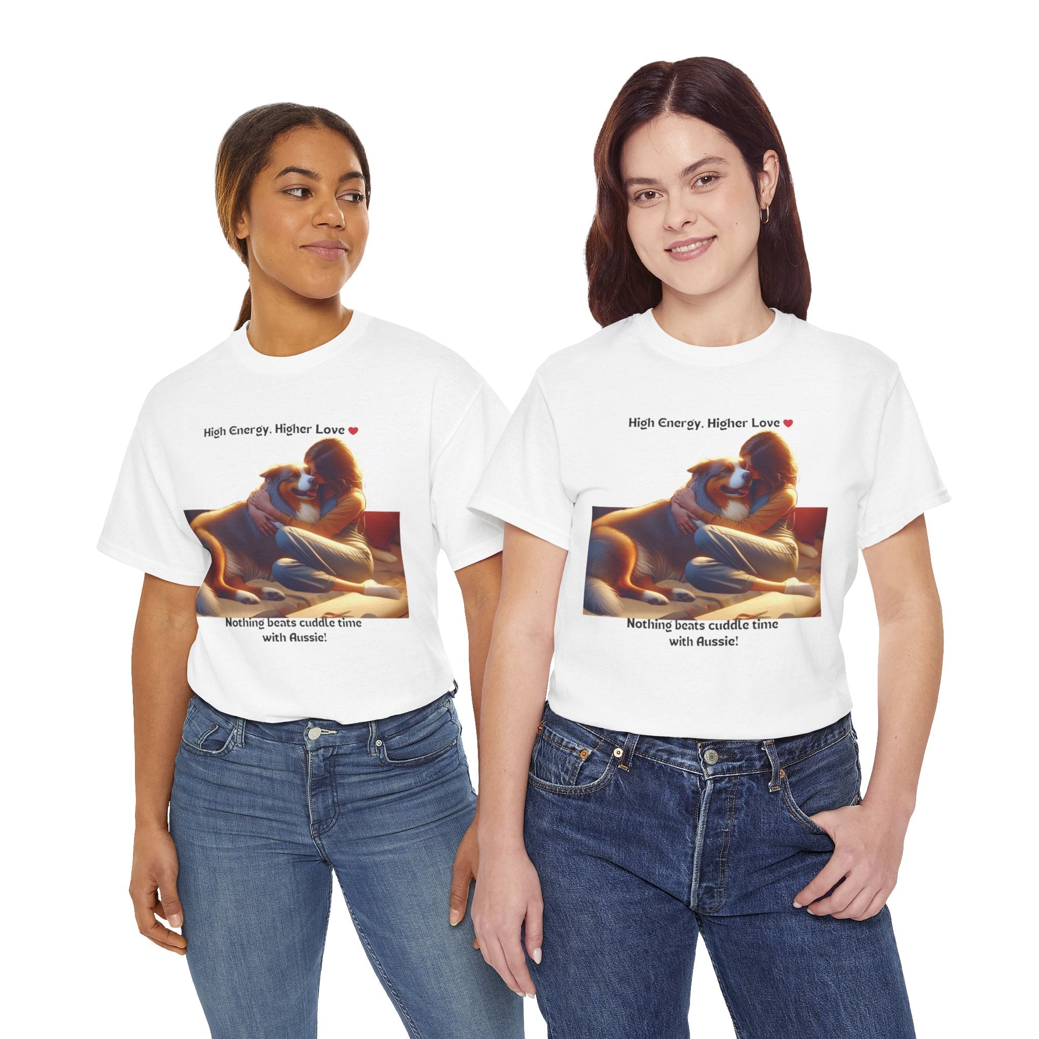 Women’s “High Energy, Higher Love” Australian Shepherd T‑Shirt – Energetic Pup Mom Gift