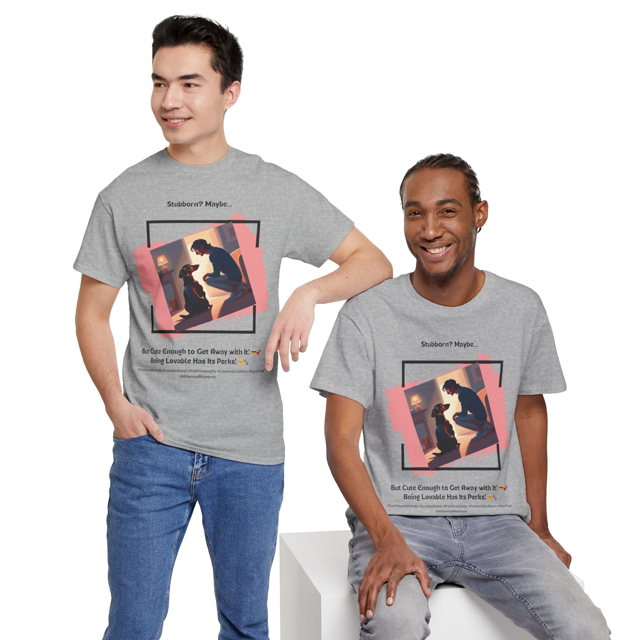 Men’s “Stubborn? Maybe… But Cute Enough” Dachshund T-Shirt – Wiener Dog Charm, Dog Dad Gift