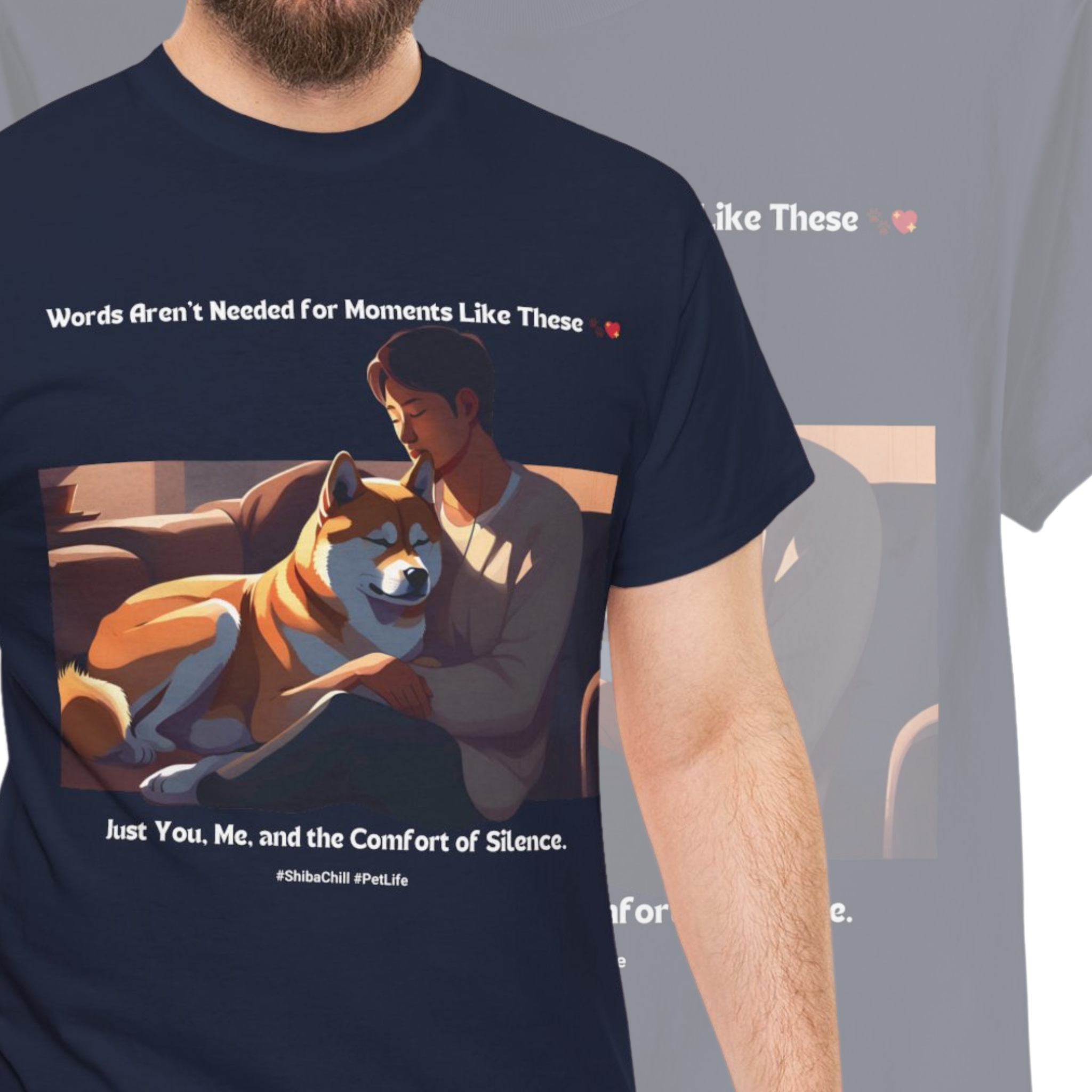 Men’s “Words Aren’t Needed” Shiba Inu T‑Shirt – Serene Pup Dad Gift