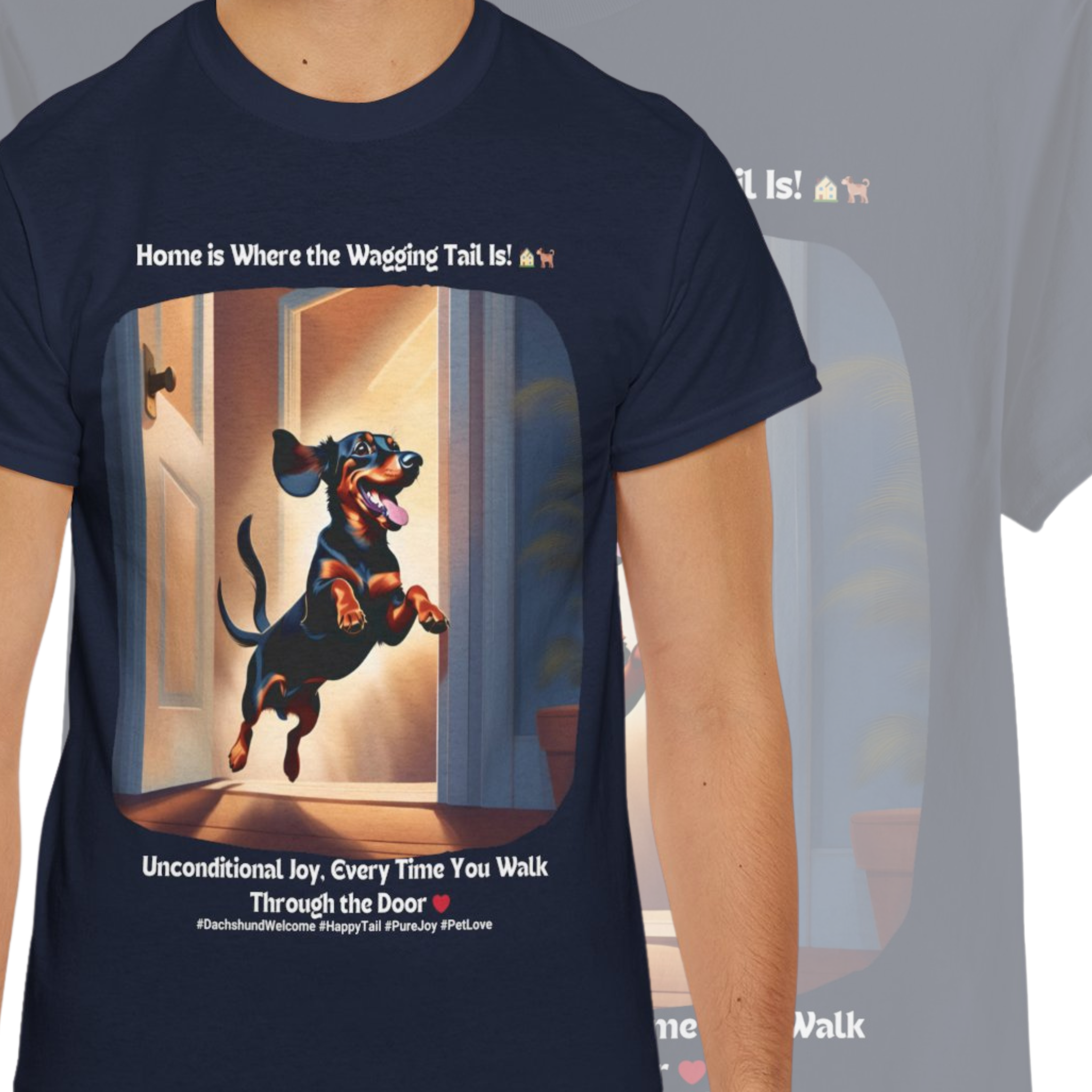 Unisex “Tail-Wagging Welcome” Dachshund T-Shirt – Happy Home Pup, Dog Lover Gift