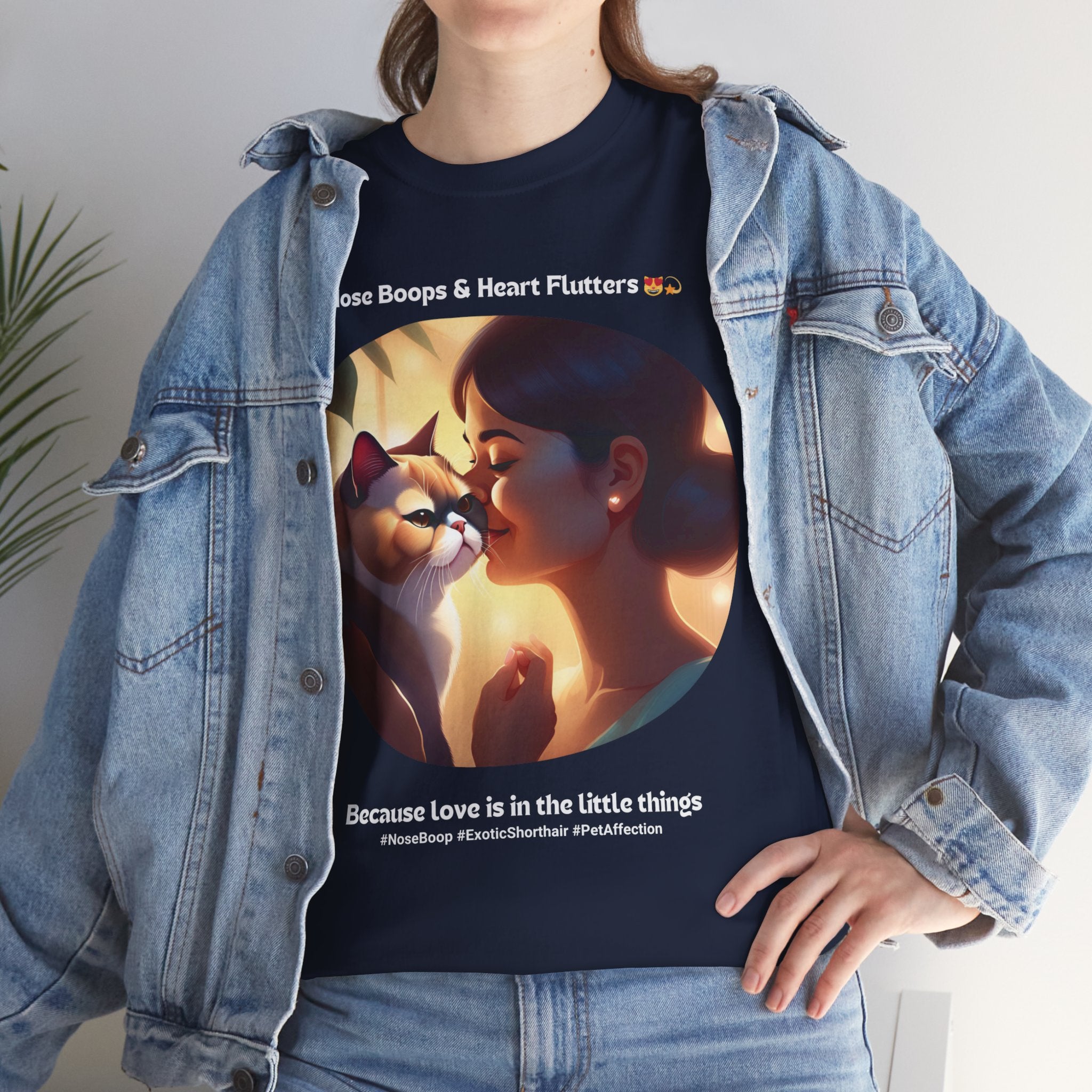 Women’s “Nose Boops & Heart Flutters” Exotic Shorthair T‑Shirt – Sweet Cat Mom Gift