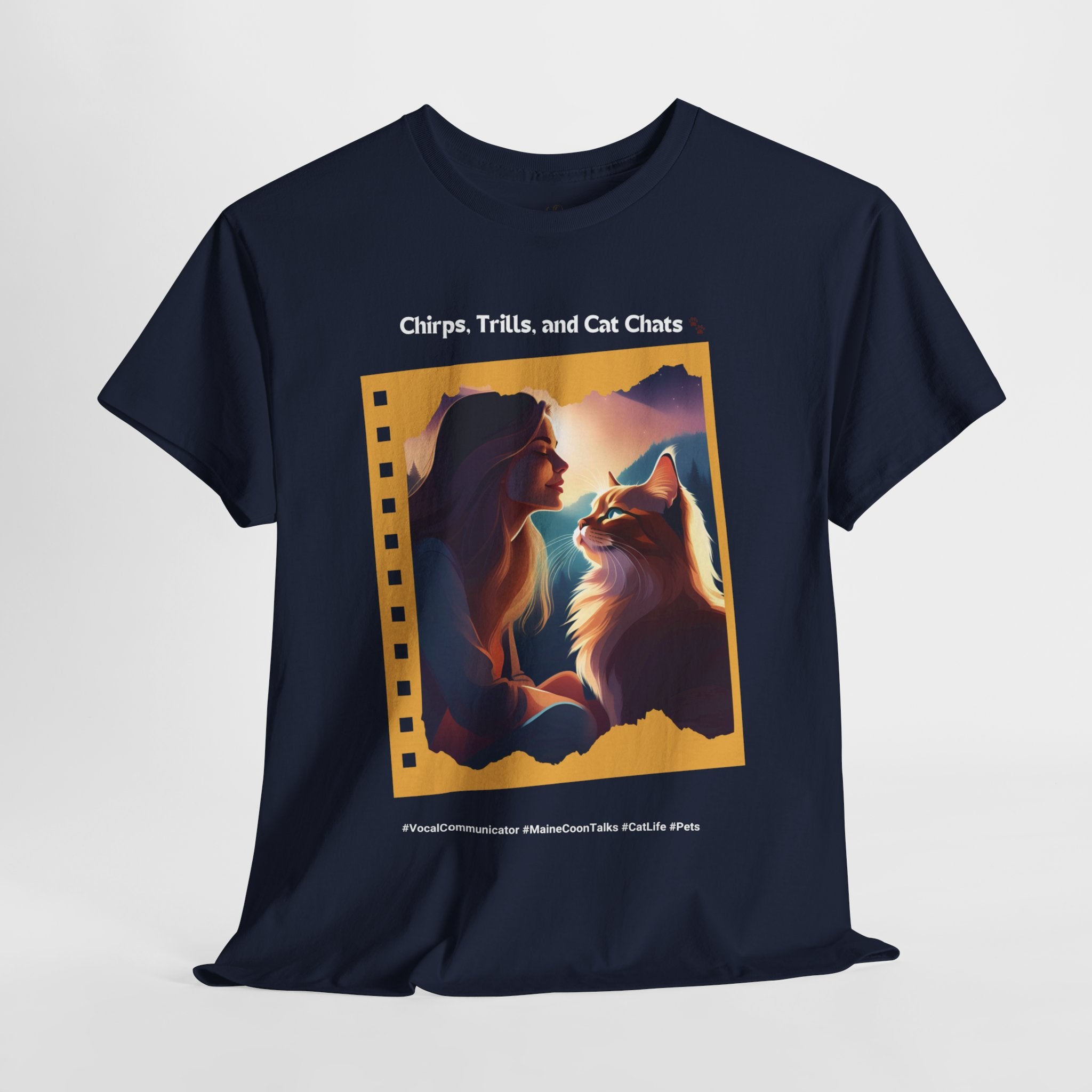 Women’s “Chirps, Trills & Cat Chats” Maine Coon T‑Shirt – Vocal Cat Mom Gift