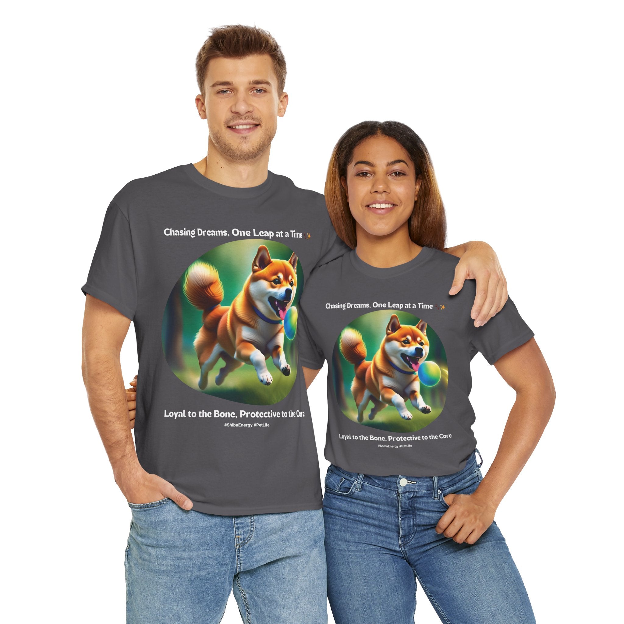 Unisex “Chasing Dreams, One Leap at a Time” Shiba Inu T‑Shirt – Ambitious Pup Gift