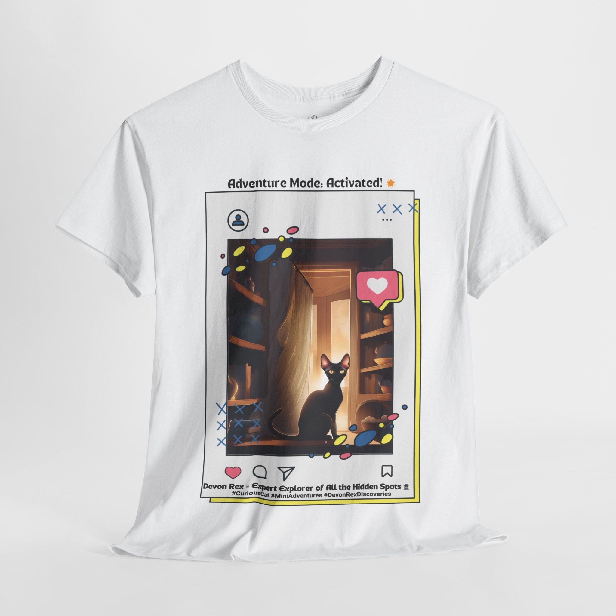 Unisex “Adventure Mode: Activated!” Devon Rex T‑Shirt – Explorer Cat Gift