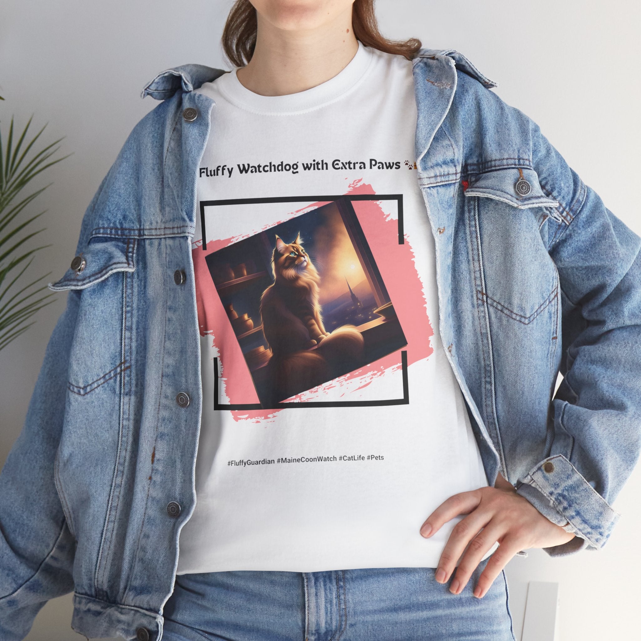 Unisex “Fluffy Watchdog” Maine Coon T-Shirt – Gentle Guardian, Cat Lover Gift