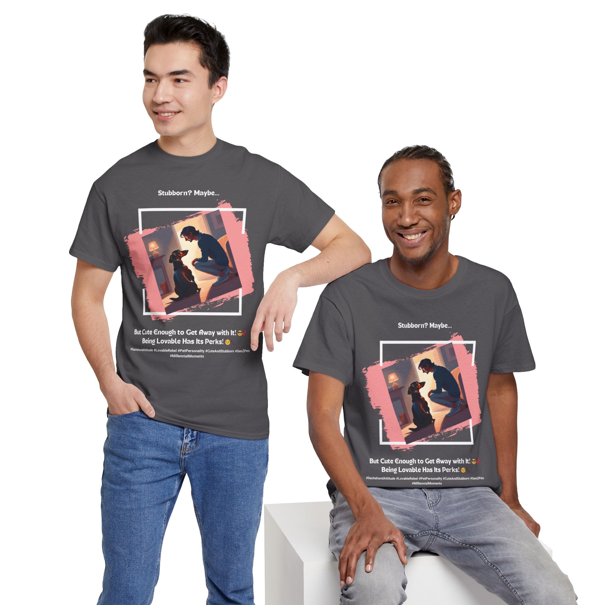 Men’s “Stubborn? Maybe… But Cute Enough” Dachshund T-Shirt – Wiener Dog Charm, Dog Dad Gift