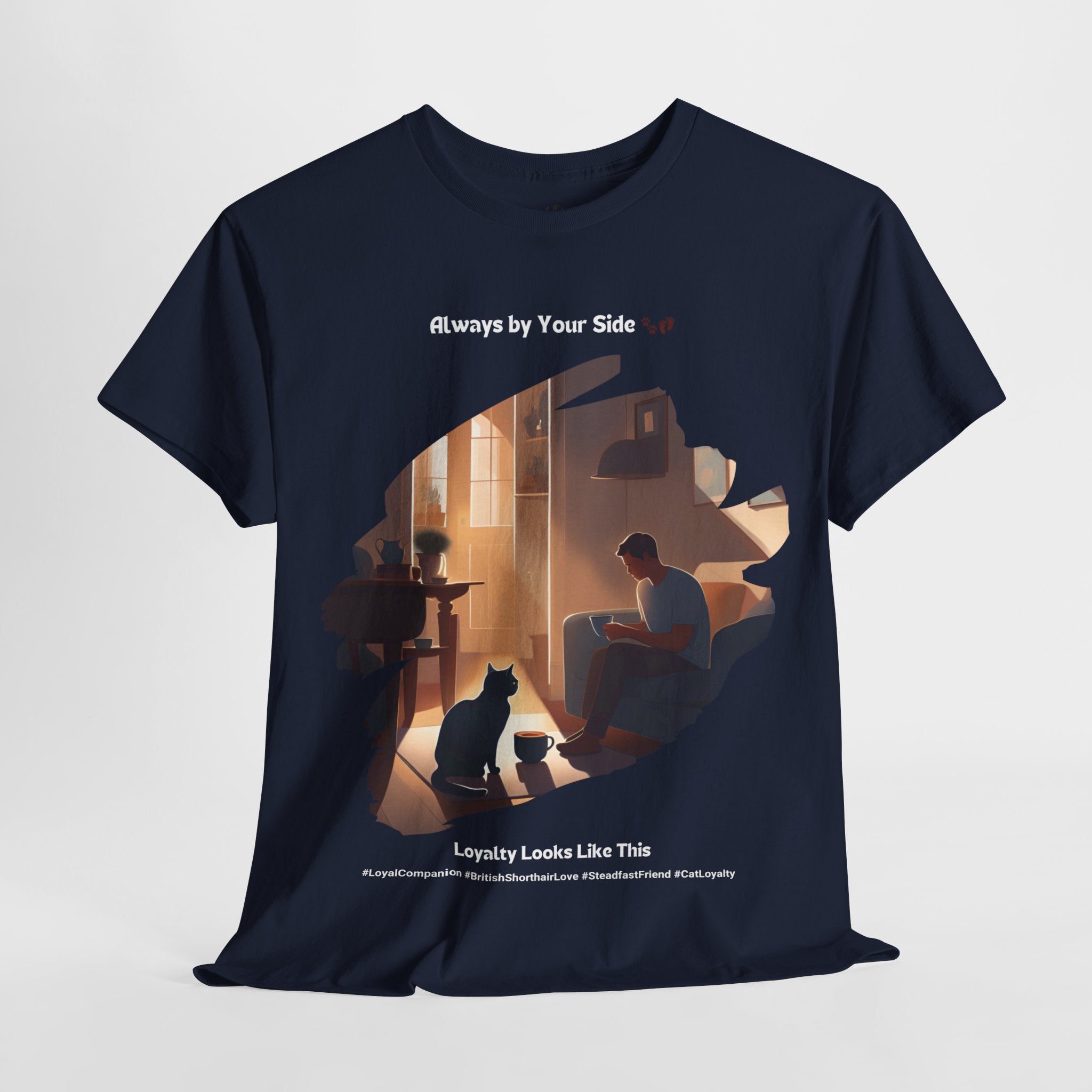 Men’s “Ever-Present Purr” British Shorthair T-Shirt – Loyal Kitty, Cat Dad Gift