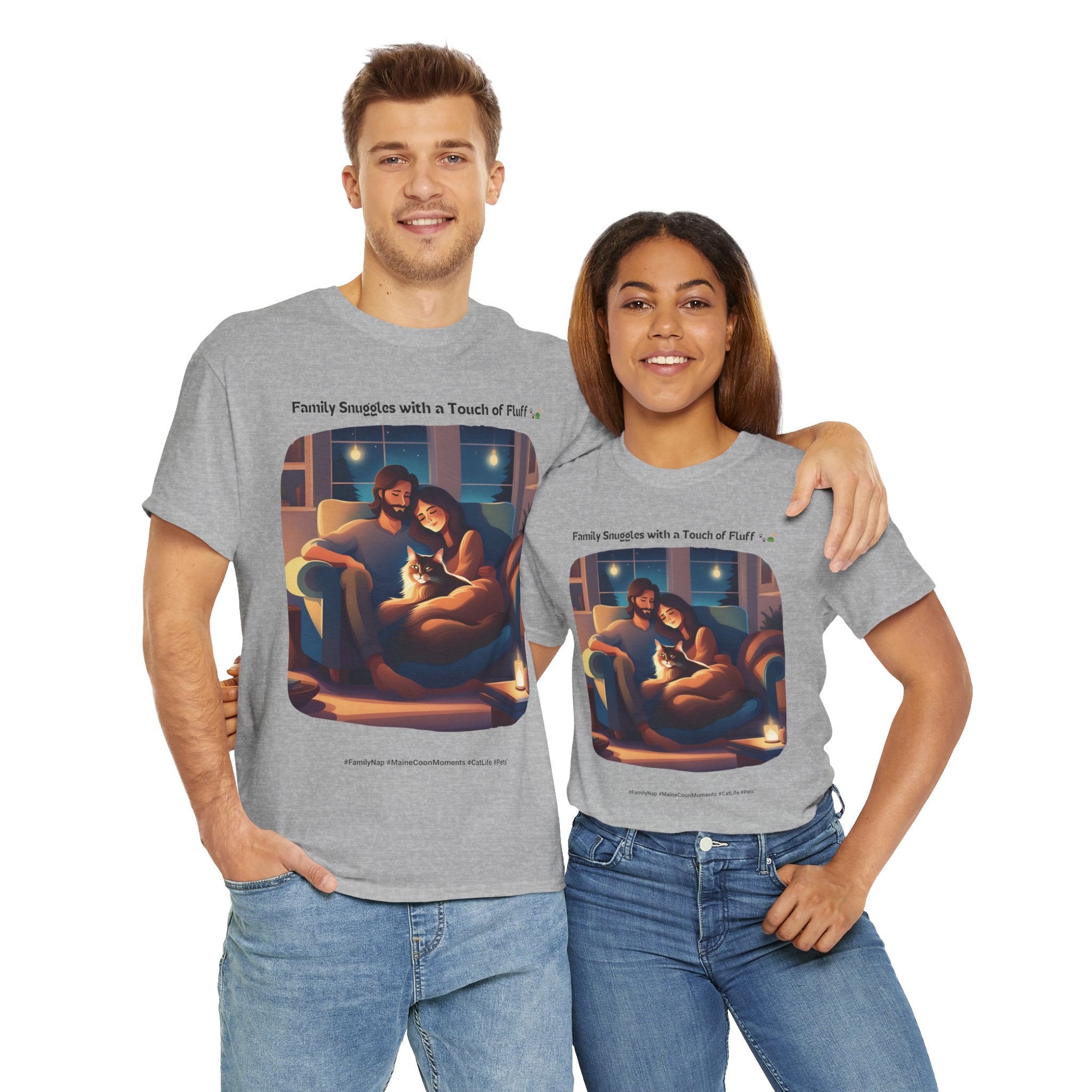 Unisex “Family Snuggles with a Touch of Fluff” Maine Coon T‑Shirt – Family Cuddle Cat Gift
