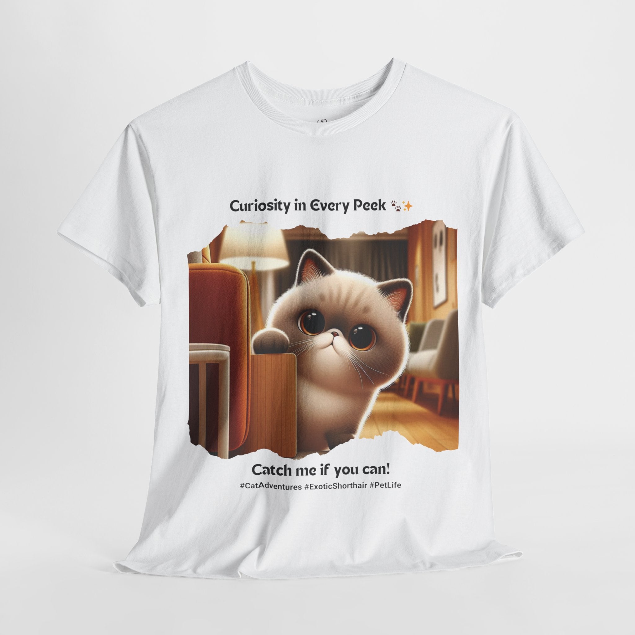 Unisex - Curiosity in Every Peek: Exotic Shorthair Adventure T-Shirt