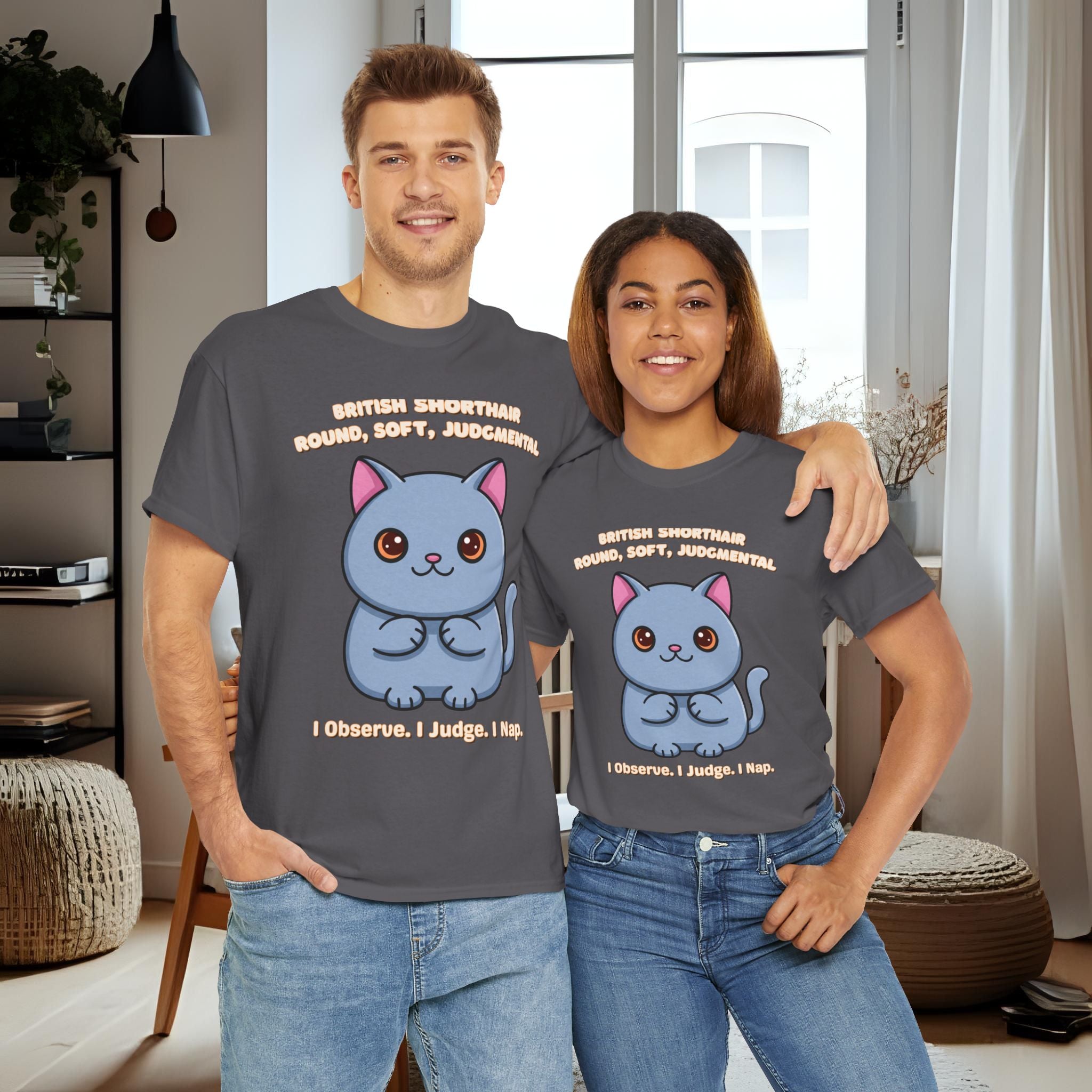 Unisex T-Shirt – Round, Soft, Judgmental: British Shorthair Everyday Moments Edition