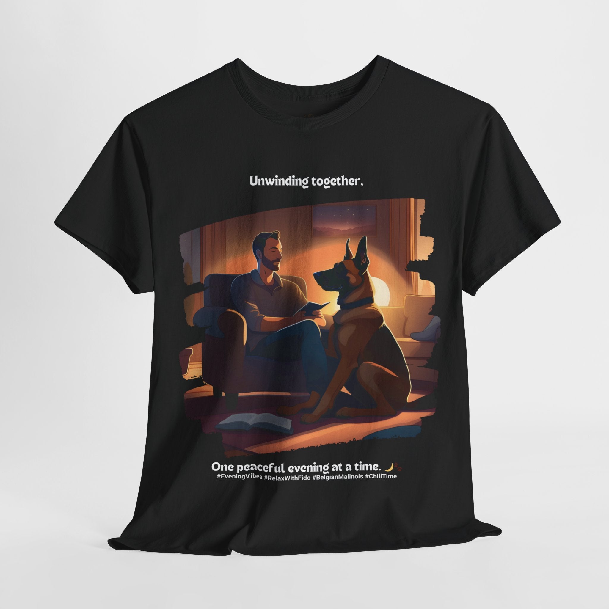 Men’s “Unwinding Together” Belgian Malinois T‑Shirt – Relaxation Gift, Bonding Dad Tee