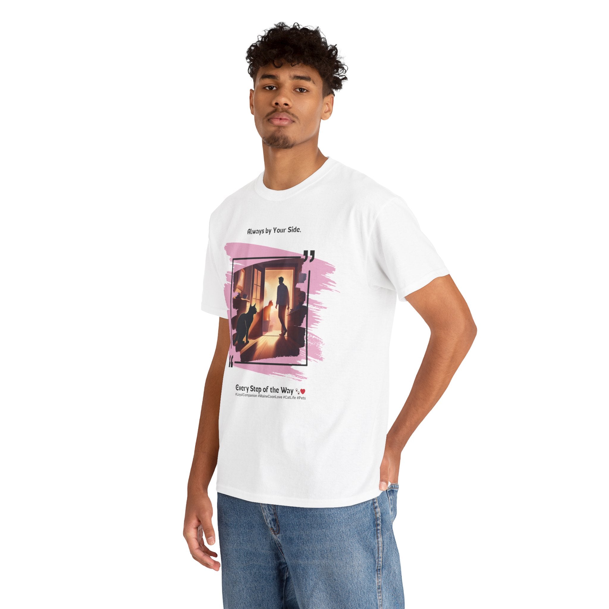 Men’s “Always by Your Side” Maine Coon T-Shirt – Loyal Fluffy Friend, Cat Dad Gift