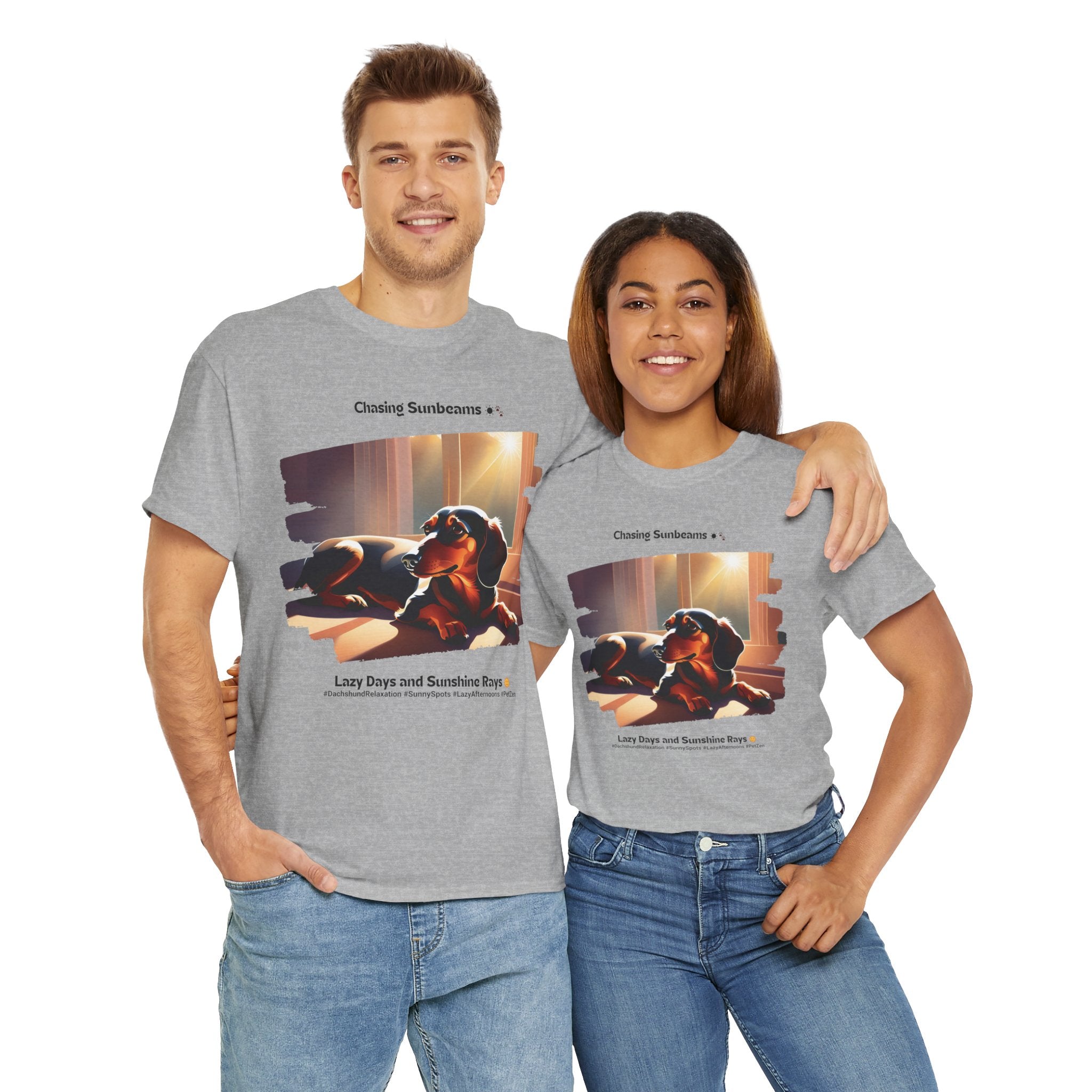 Unisex “Chasing Sunbeams” Dachshund T‑Shirt – Relaxed Pup Gift