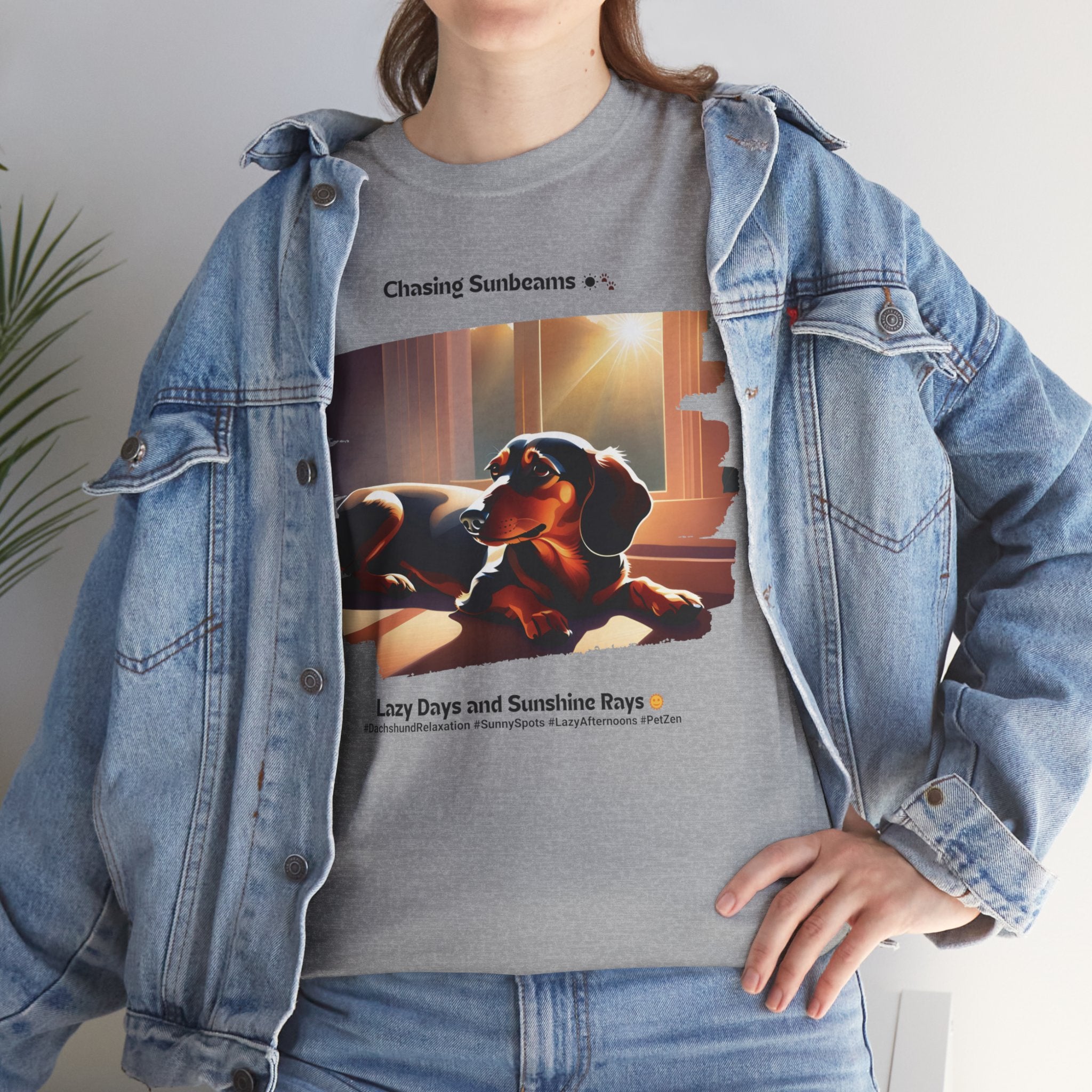 Unisex “Chasing Sunbeams” Dachshund T‑Shirt – Relaxed Pup Gift