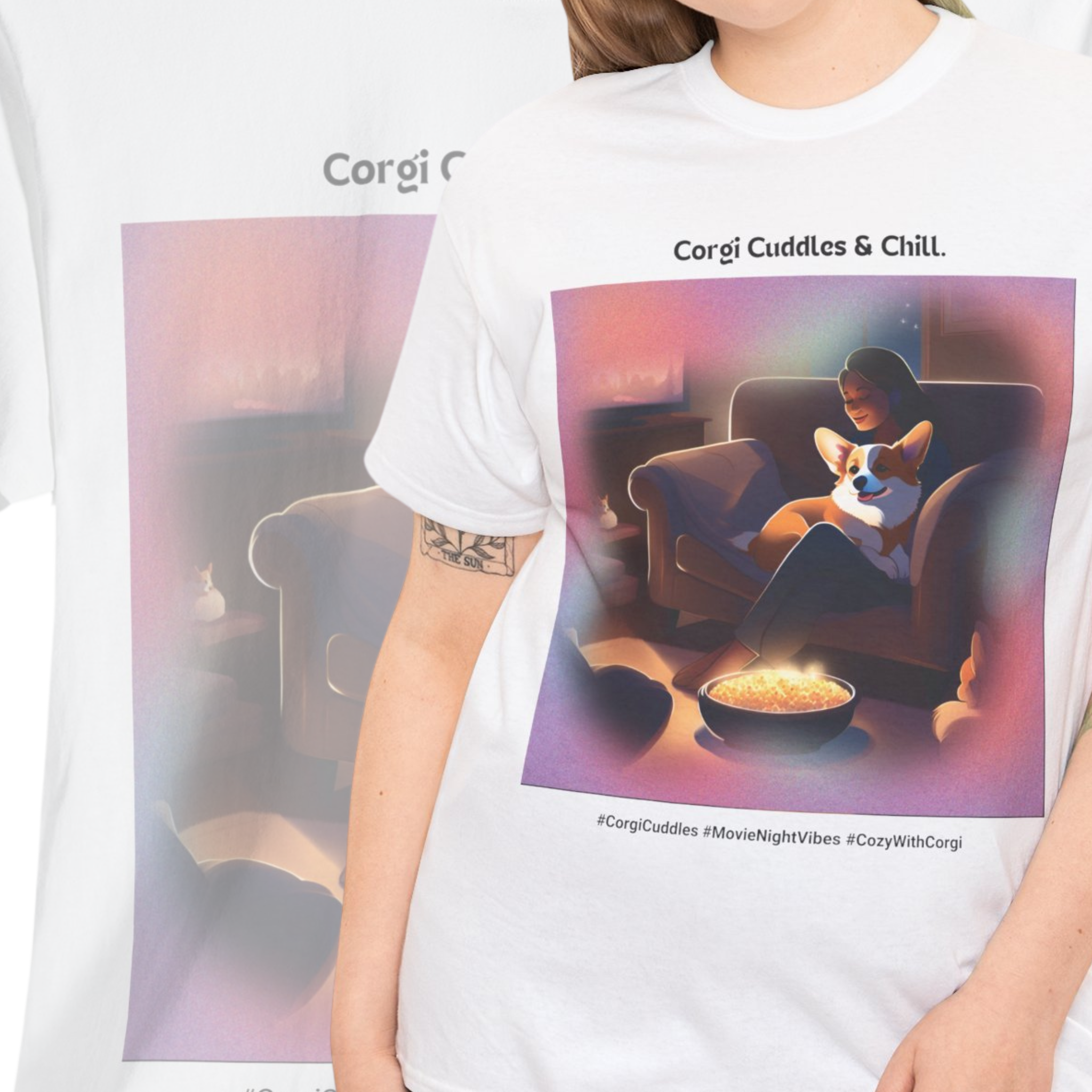Women’s “Corgi Cuddles & Chill” T-Shirt – Cozy Movie Night, Dog Mom Gift