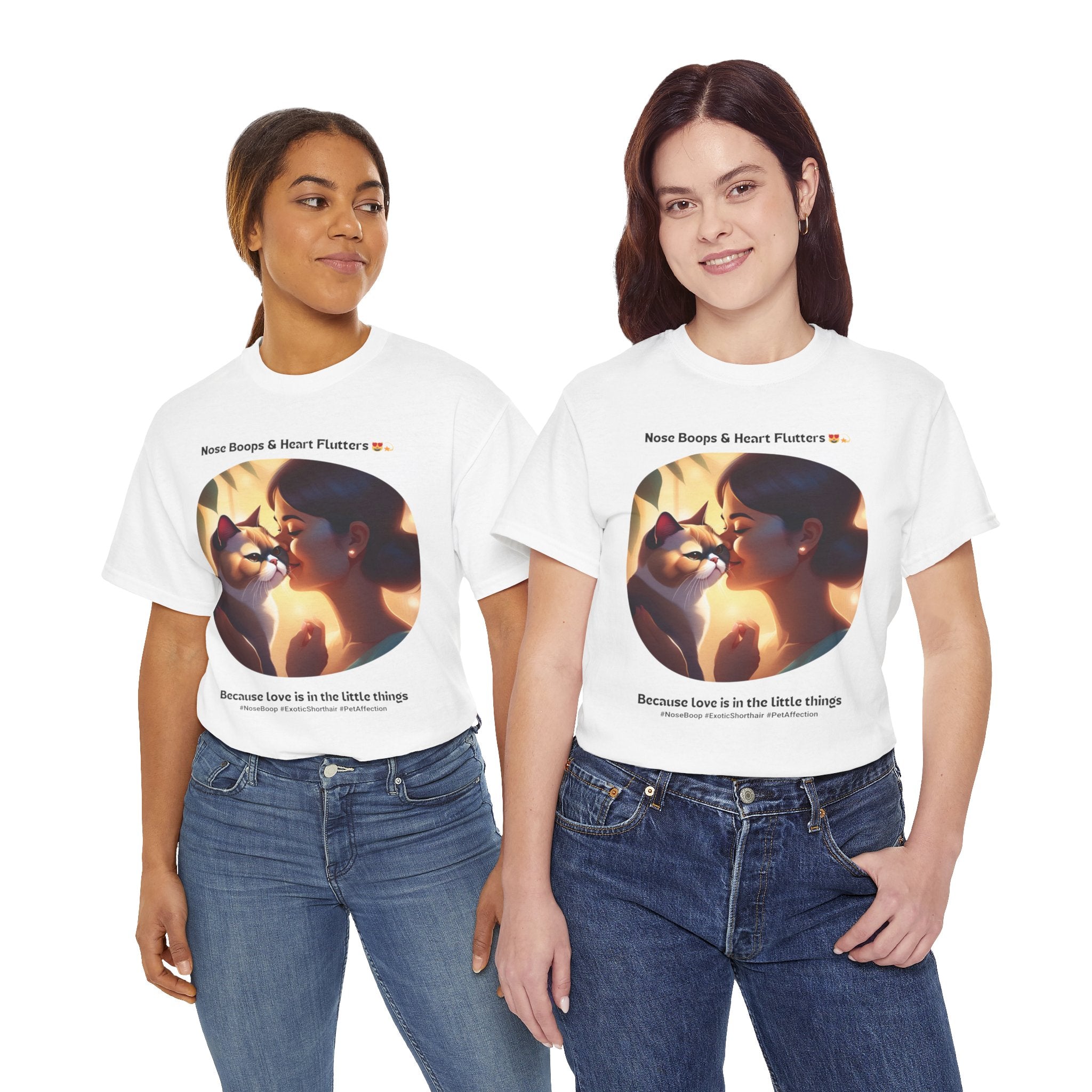 Women’s “Nose Boops & Heart Flutters” Exotic Shorthair T‑Shirt – Sweet Cat Mom Gift