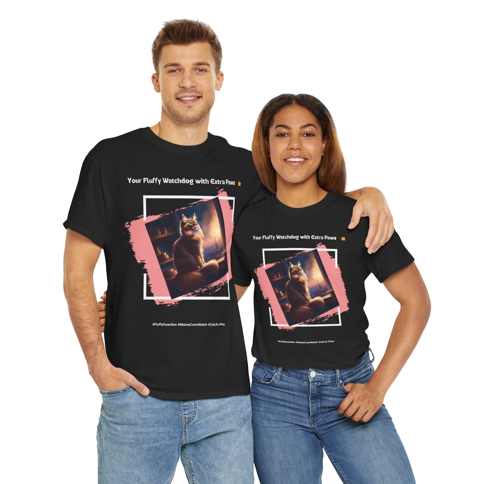 Unisex “Fluffy Watchdog” Maine Coon T-Shirt – Gentle Guardian, Cat Lover Gift