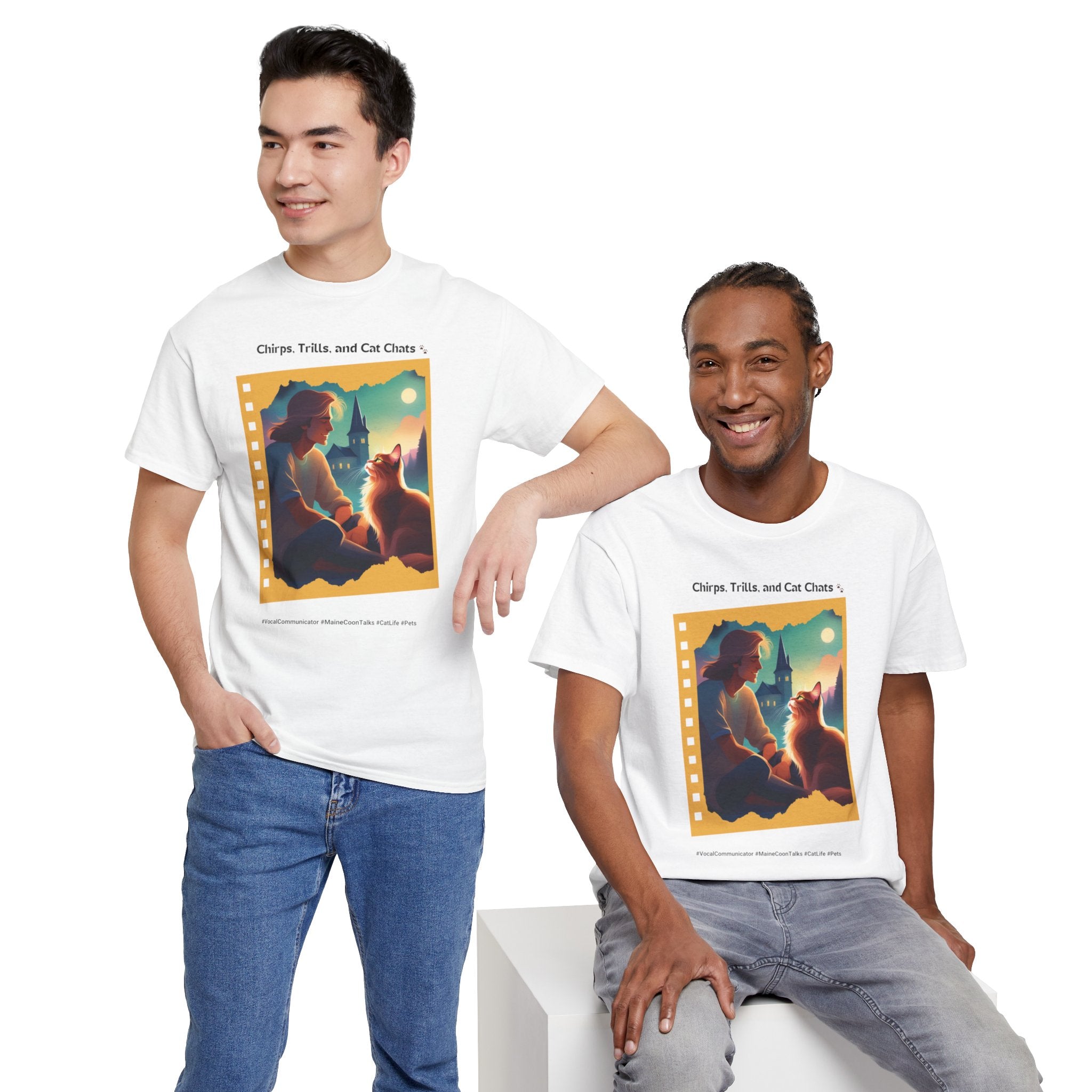 Men’s “Chirps, Trills & Cat Chats” Maine Coon T‑Shirt – Vocal Cat Dad Gift