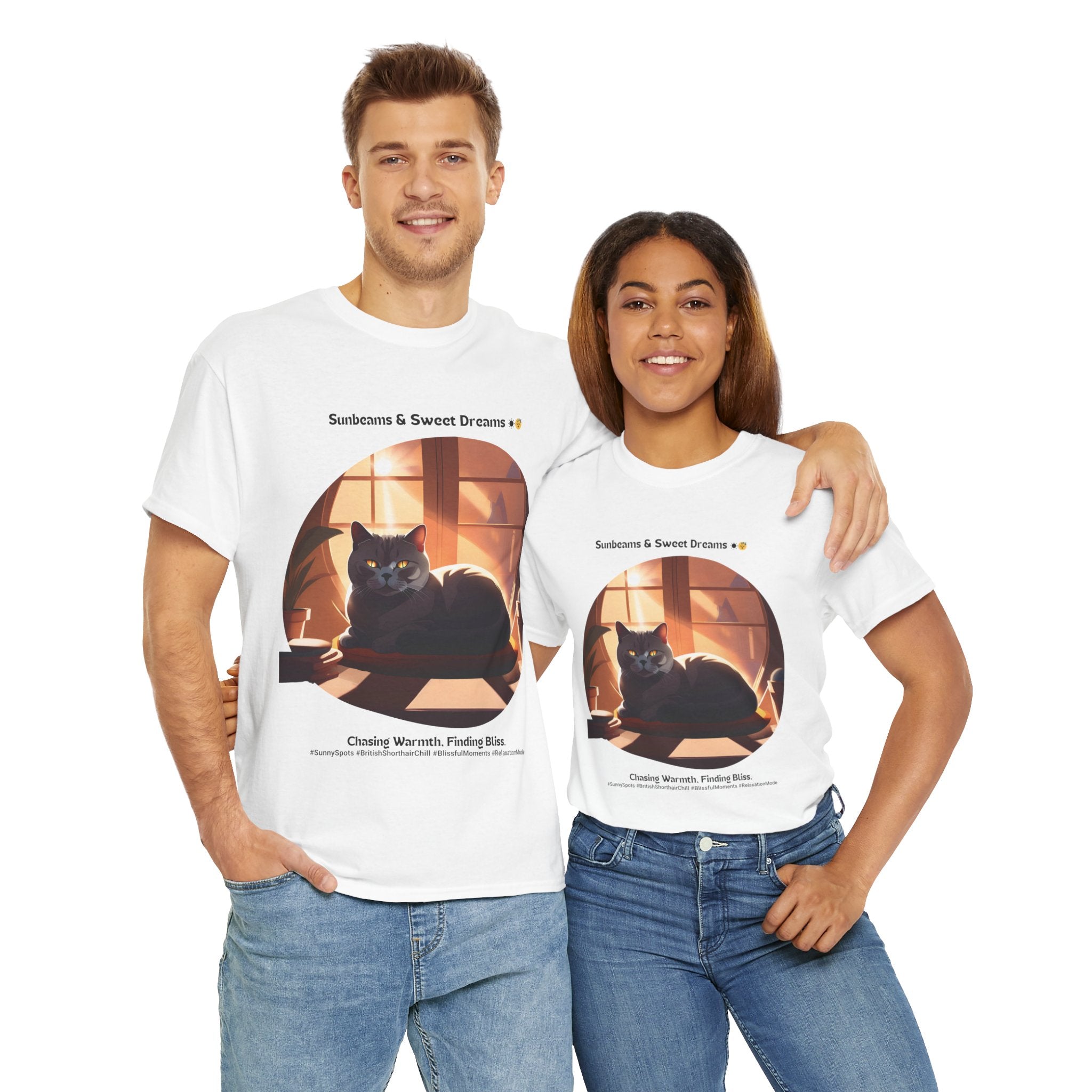 Unisex “Sunbeams & Sweet Dreams” British Shorthair Bliss T‑Shirt – Daylight Kitty Gift