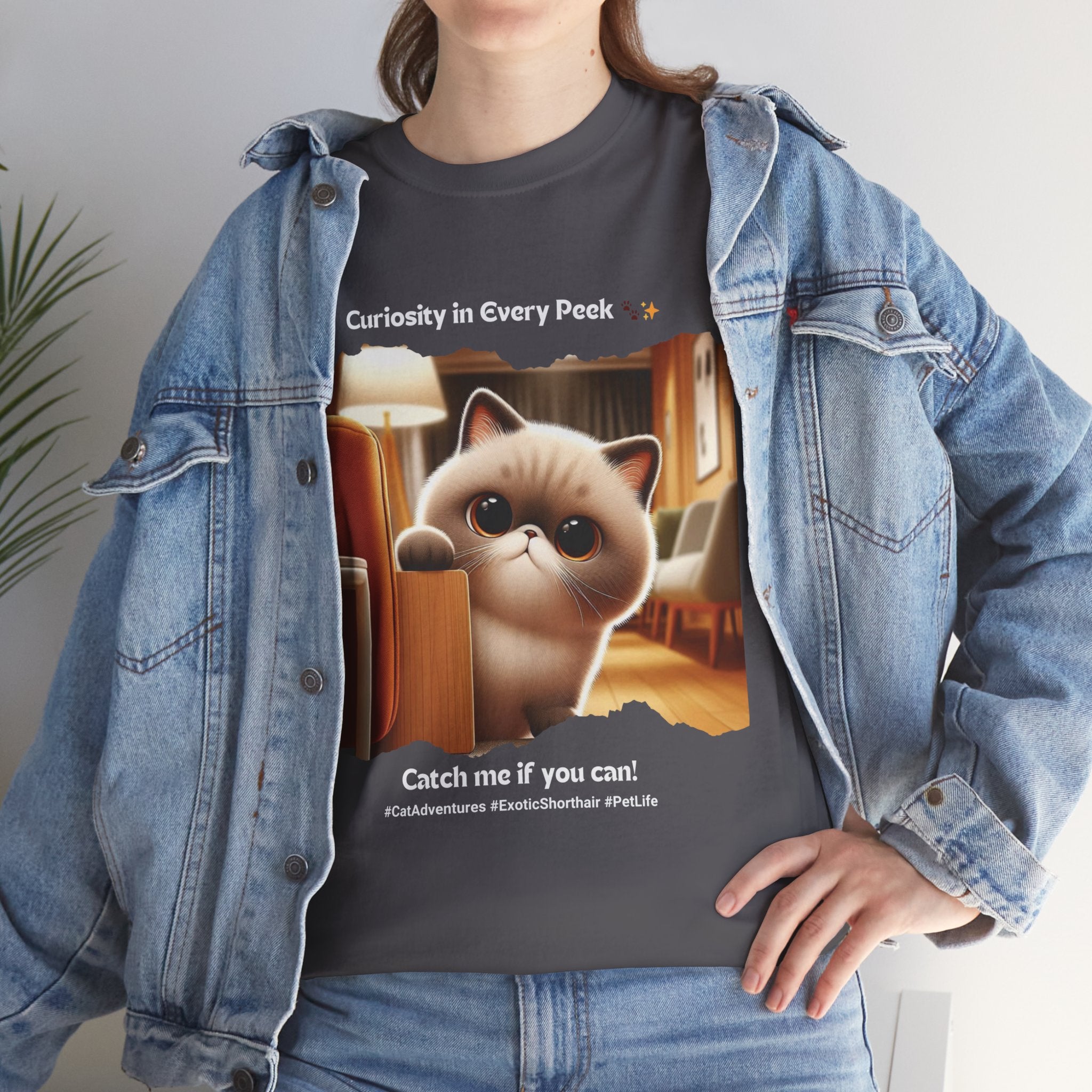 Unisex - Curiosity in Every Peek: Exotic Shorthair Adventure T-Shirt