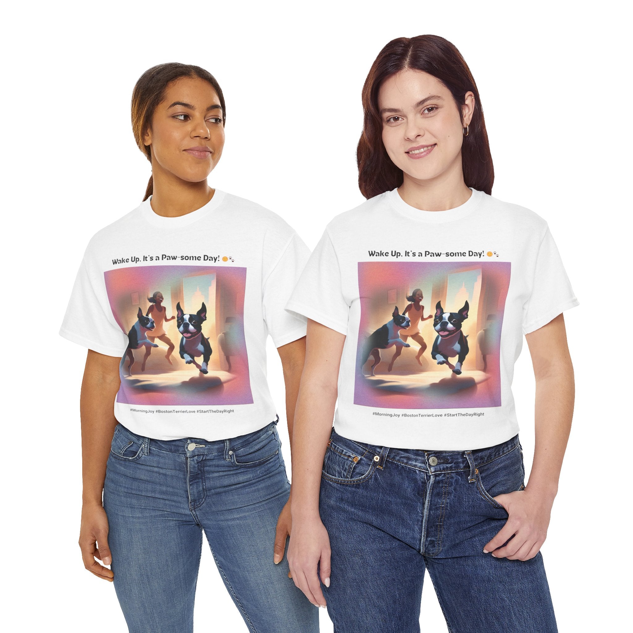Women’s “Start the Day Right” Boston Terrier T‑Shirt – Positive Pup Mom Gift