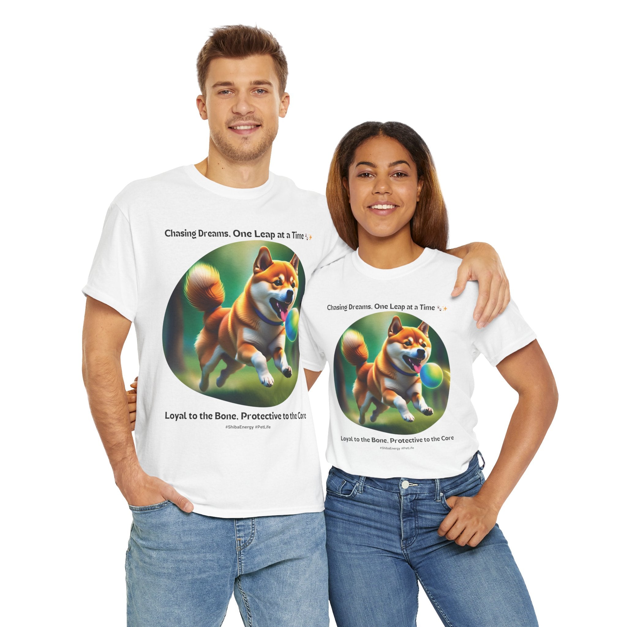 Unisex “Chasing Dreams, One Leap at a Time” Shiba Inu T‑Shirt – Ambitious Pup Gift