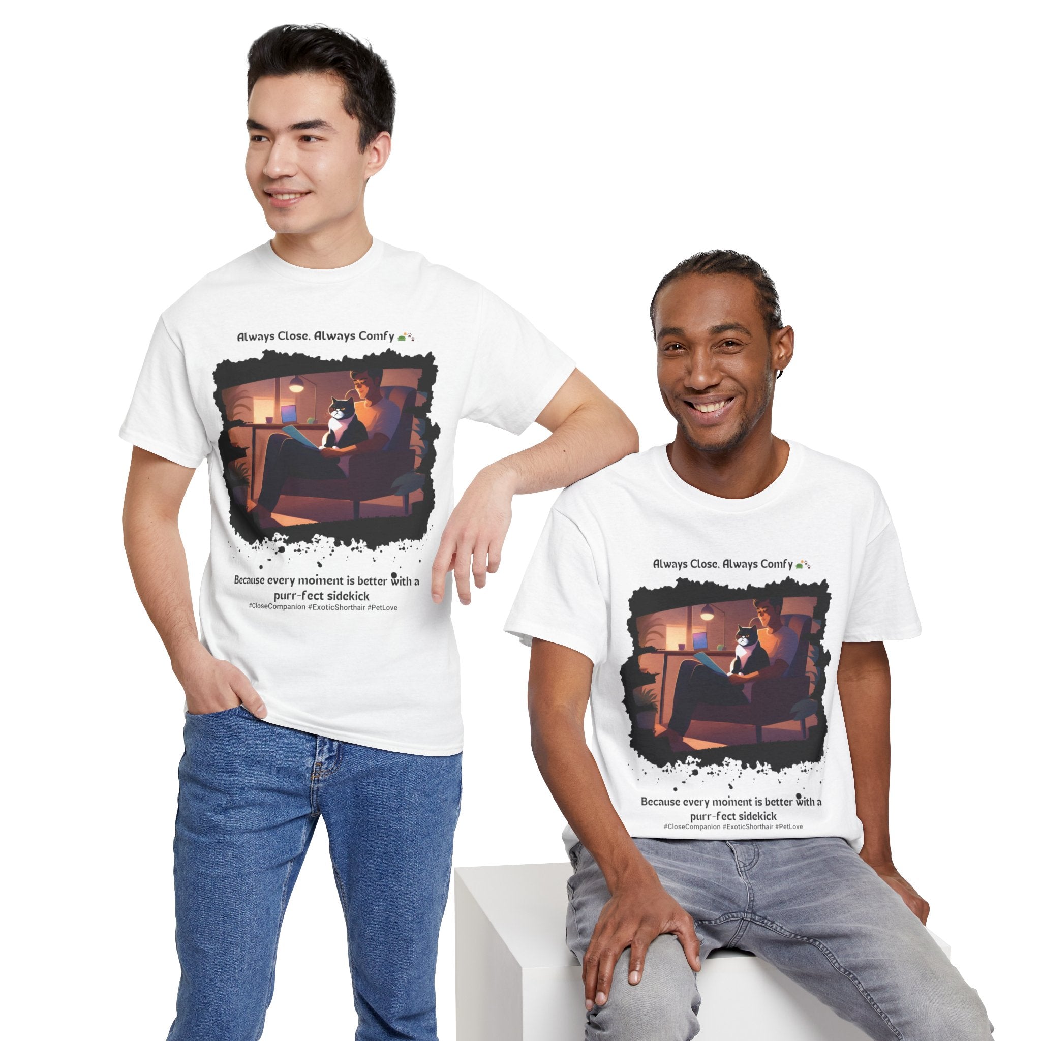 Men’s “Always Close, Always Comfy” Exotic Shorthair T‑Shirt – Soft Cat Dad Gift