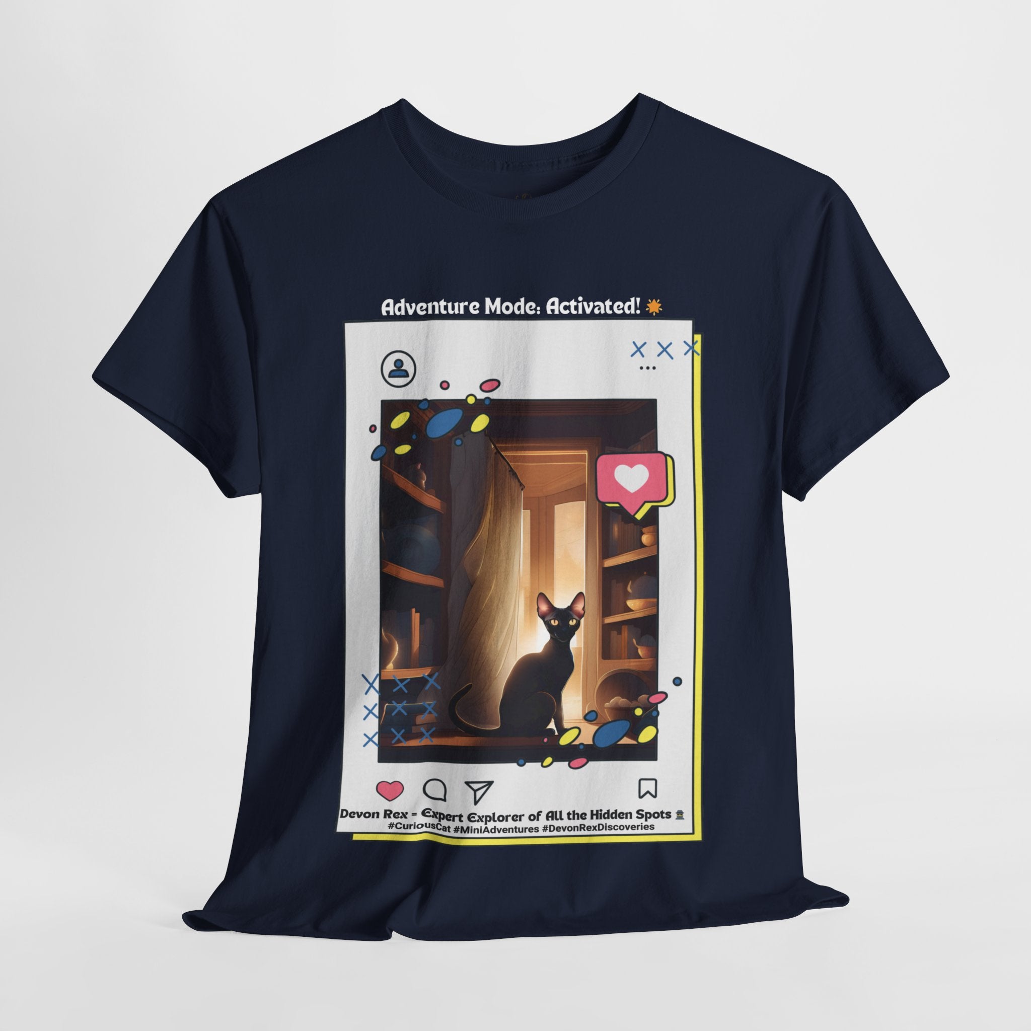 Unisex “Adventure Mode: Activated!” Devon Rex T‑Shirt – Explorer Cat Gift