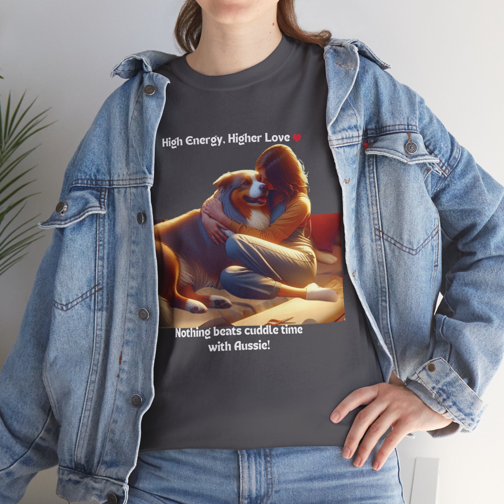 Women’s “High Energy, Higher Love” Australian Shepherd T‑Shirt – Energetic Pup Mom Gift