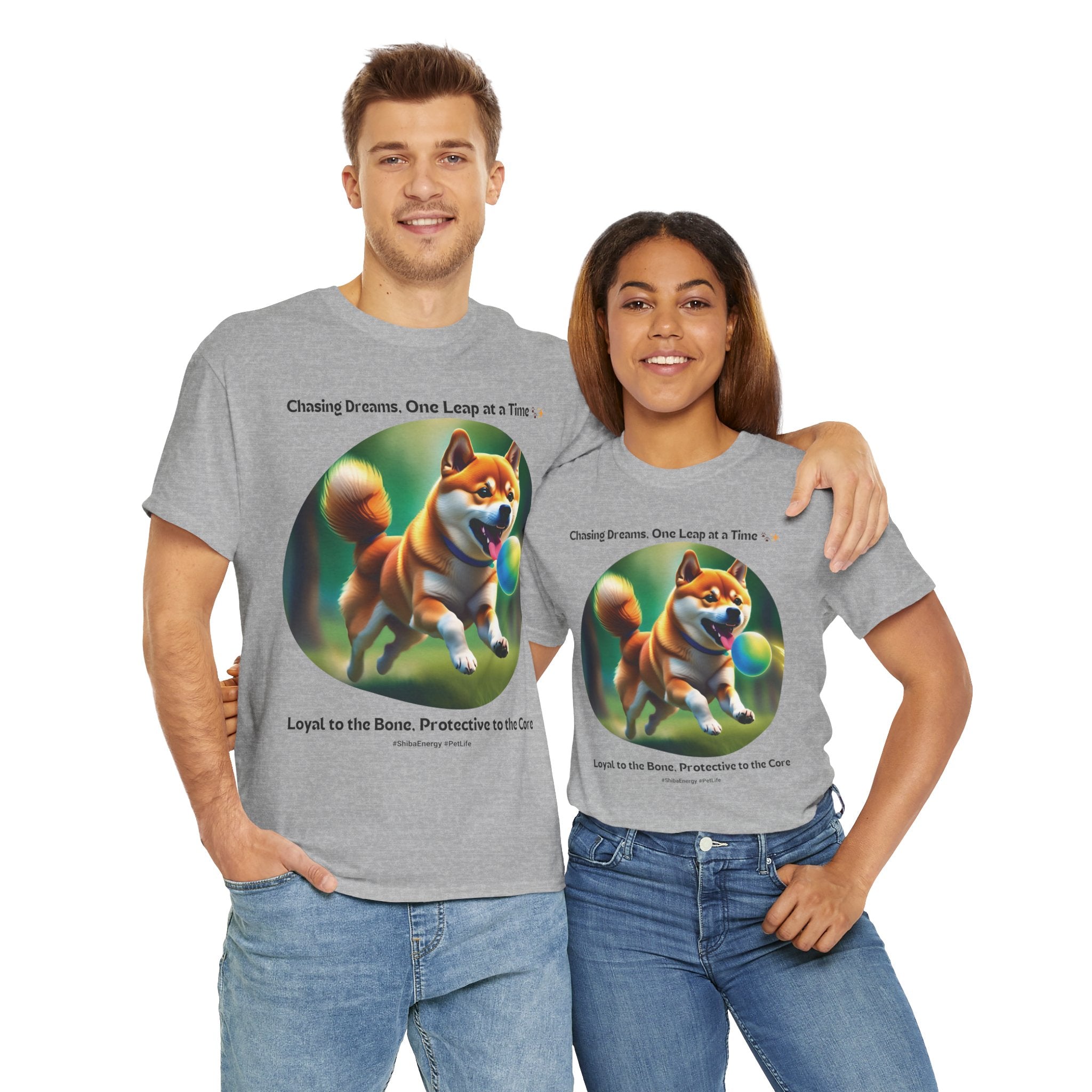 Unisex “Chasing Dreams, One Leap at a Time” Shiba Inu T‑Shirt – Ambitious Pup Gift