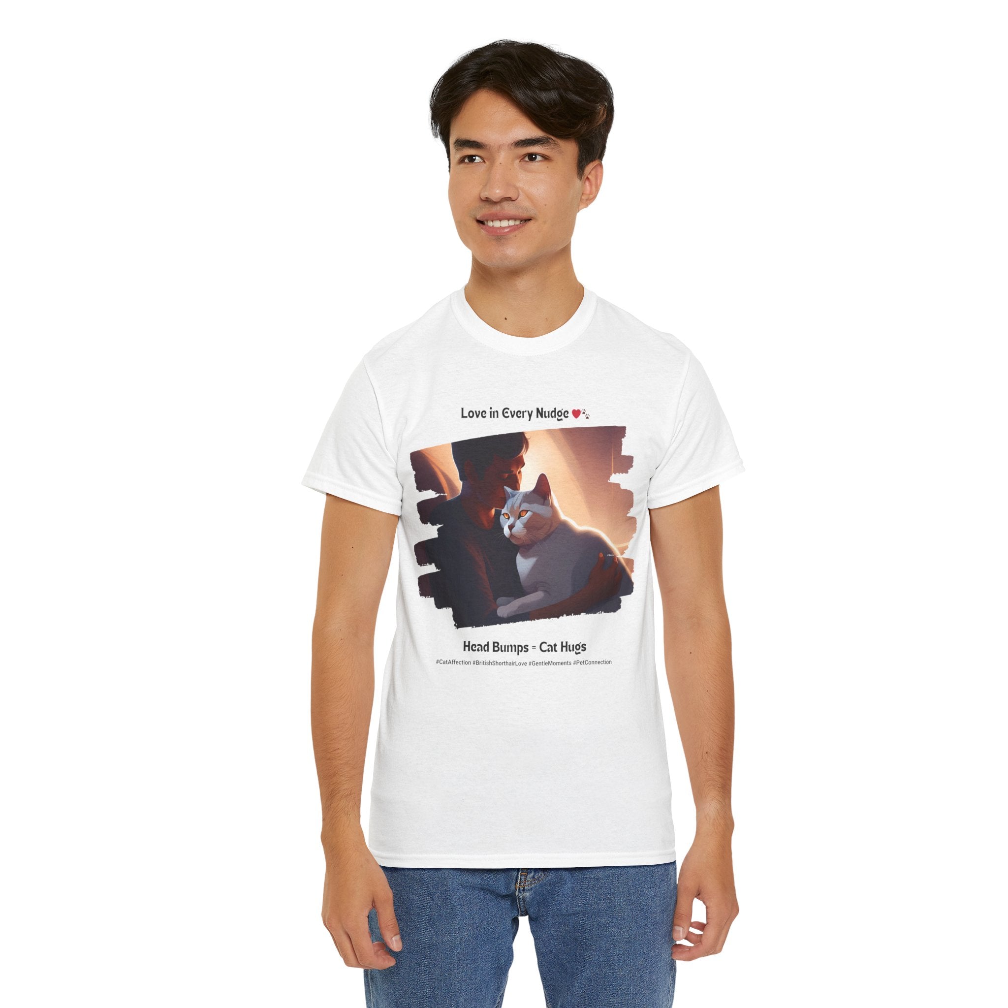 Men’s “Head Bumps = Cat Hugs” British Shorthair T‑Shirt – Affectionate Kitty Dad Gift