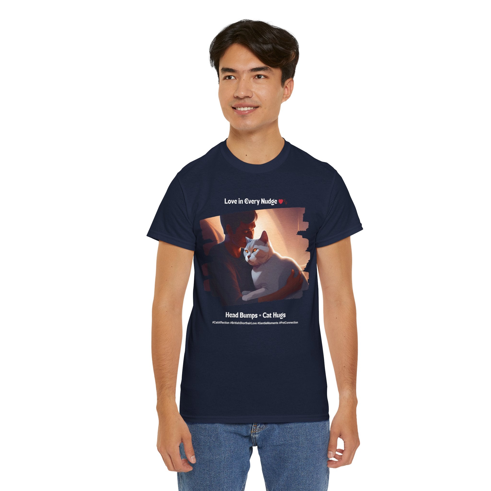Men’s “Head Bumps = Cat Hugs” British Shorthair T‑Shirt – Affectionate Kitty Dad Gift