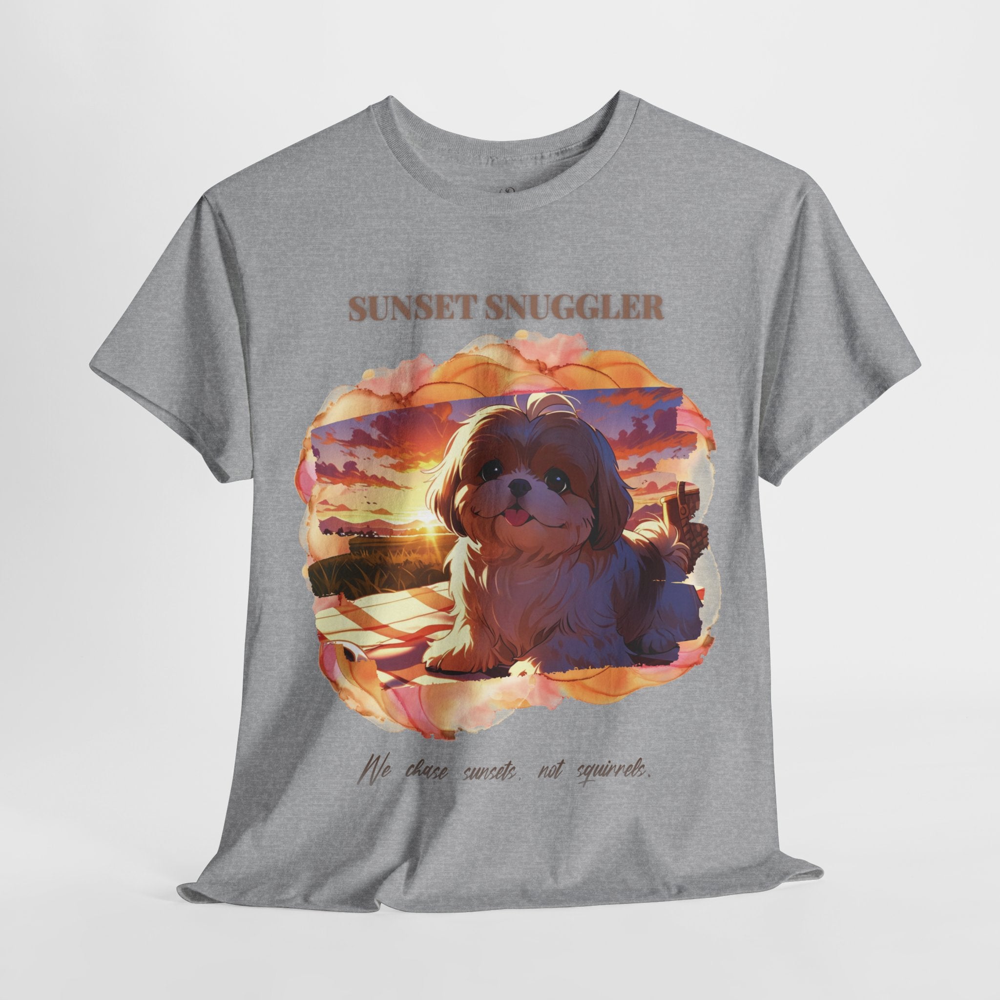 Unisex “Sunset Snuggler” Shih Tzu T-Shirt – Pet Parent Gift, Summer Vibes Tee